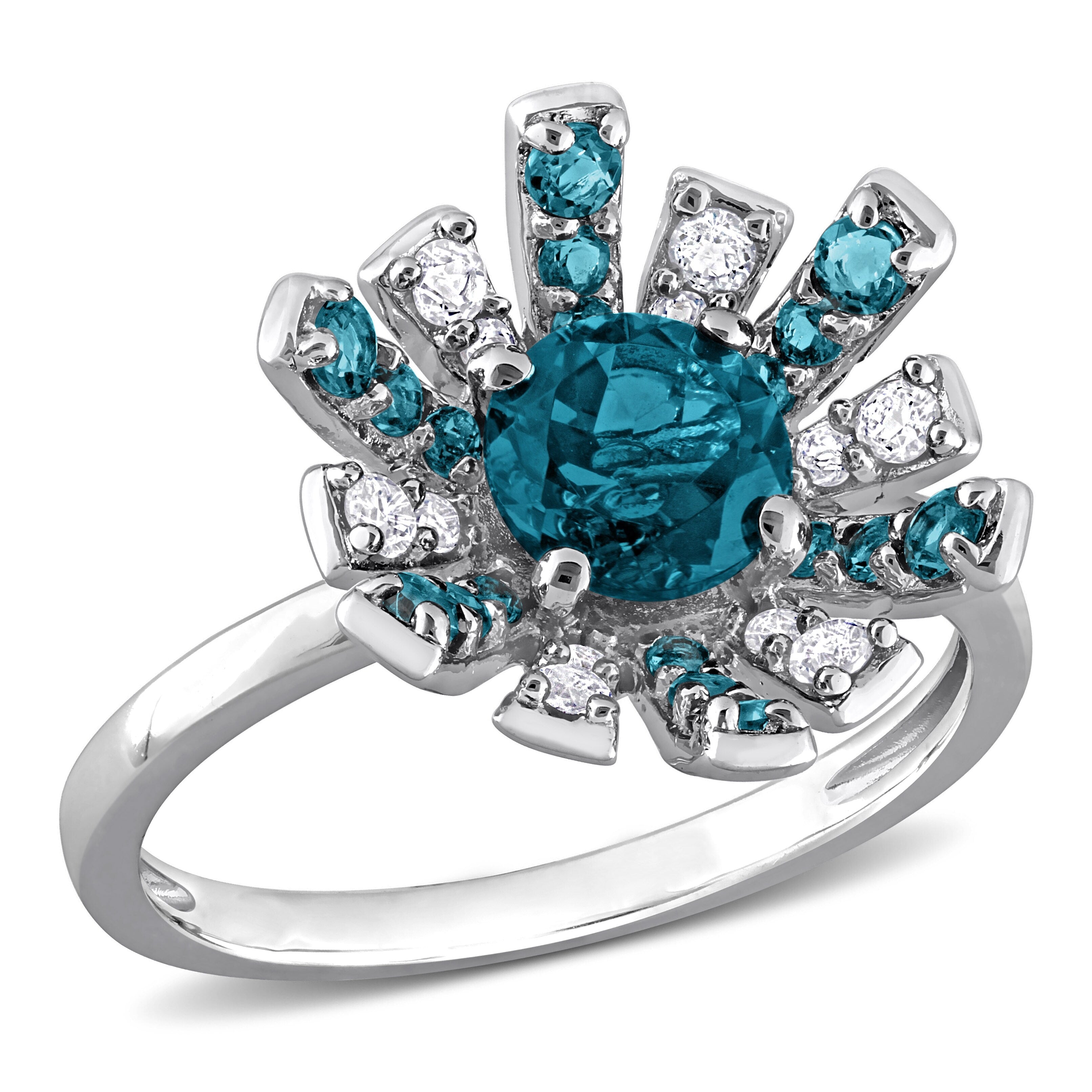 Miadora London Blue Topaz and White Topaz Floral Cluster Ring in Sterling Silver