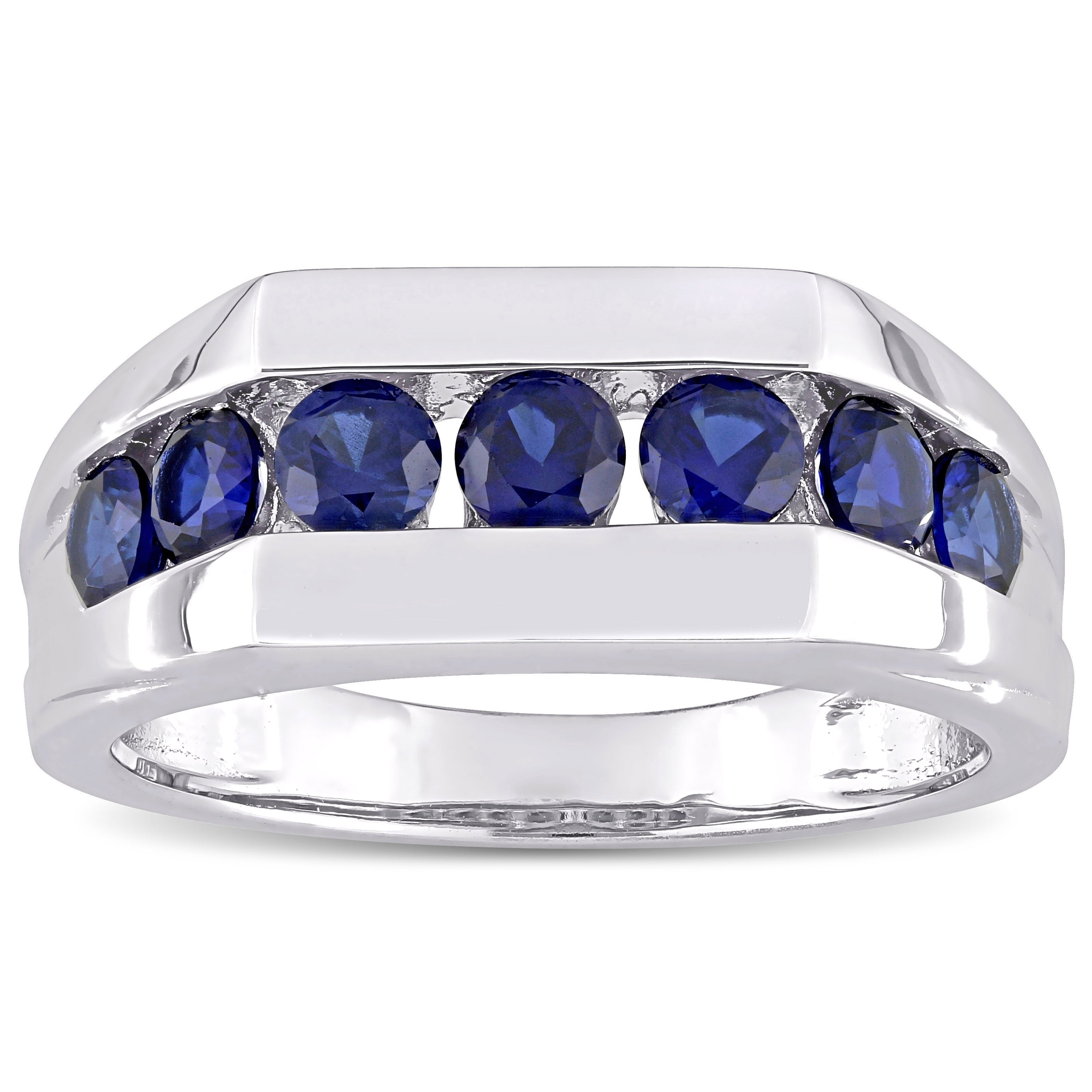 Miadora Men's Sterling Silver Created Blue Sapphire Wedding Band Ring