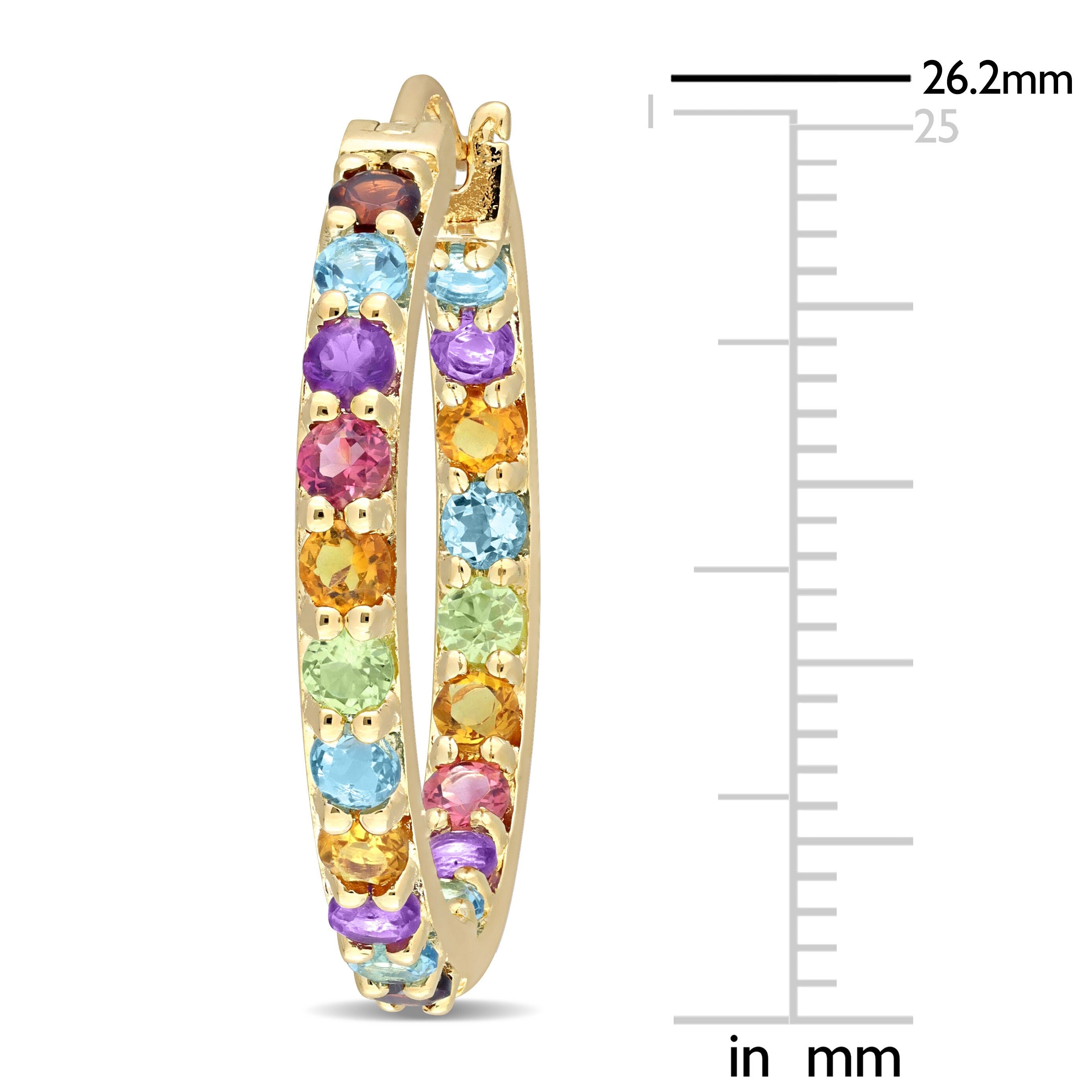 Miadora Multi-Color Gemstone Hoop Earrings in Yellow Plated Sterling Silver