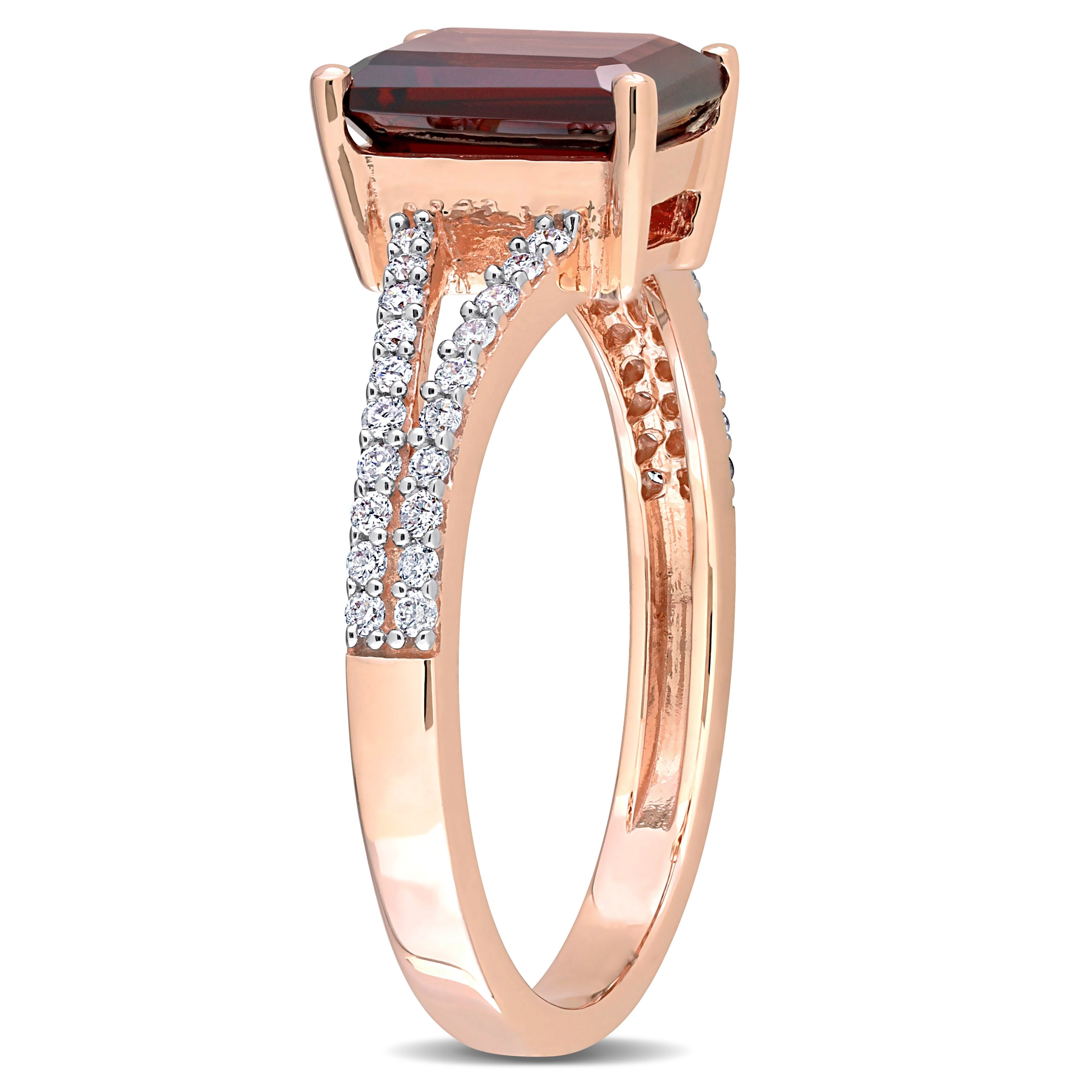 Miadora Octagon-Cut Garnet and 1/5ct TDW Diamond Split Shank Cocktail Ring in 14k Rose Gold