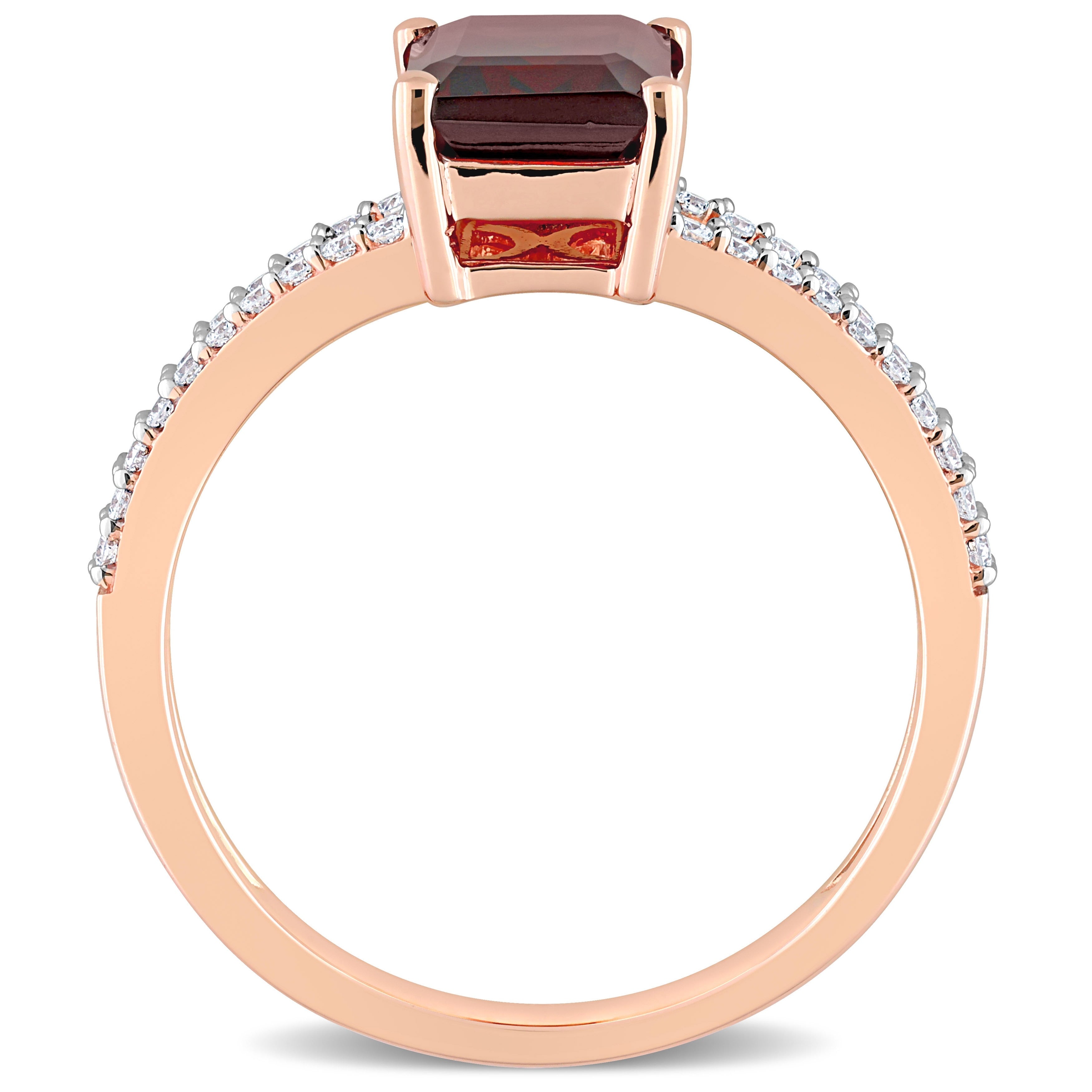 Miadora Octagon-Cut Garnet and 1/5ct TDW Diamond Split Shank Cocktail Ring in 14k Rose Gold