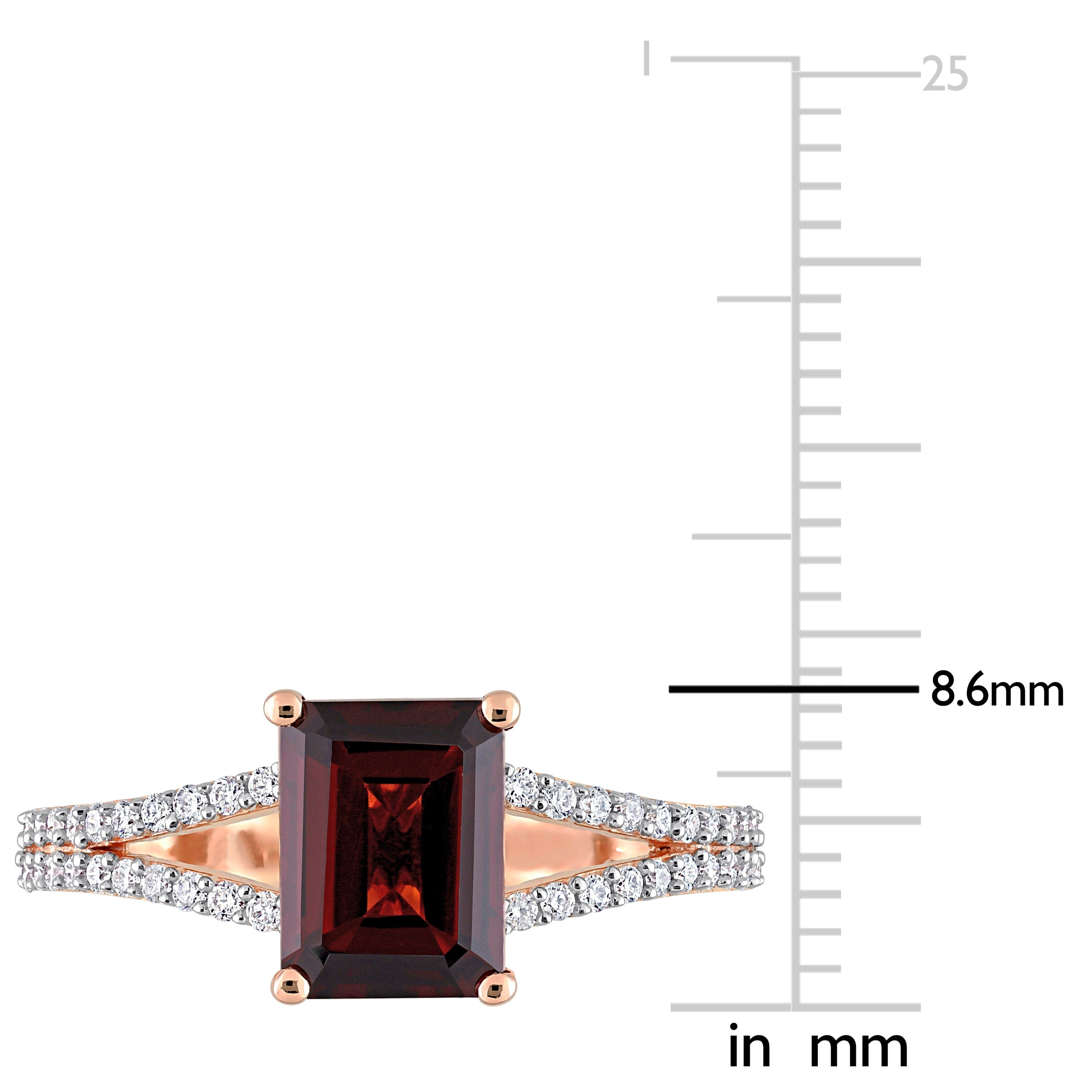 Miadora Octagon-Cut Garnet and 1/5ct TDW Diamond Split Shank Cocktail Ring in 14k Rose Gold