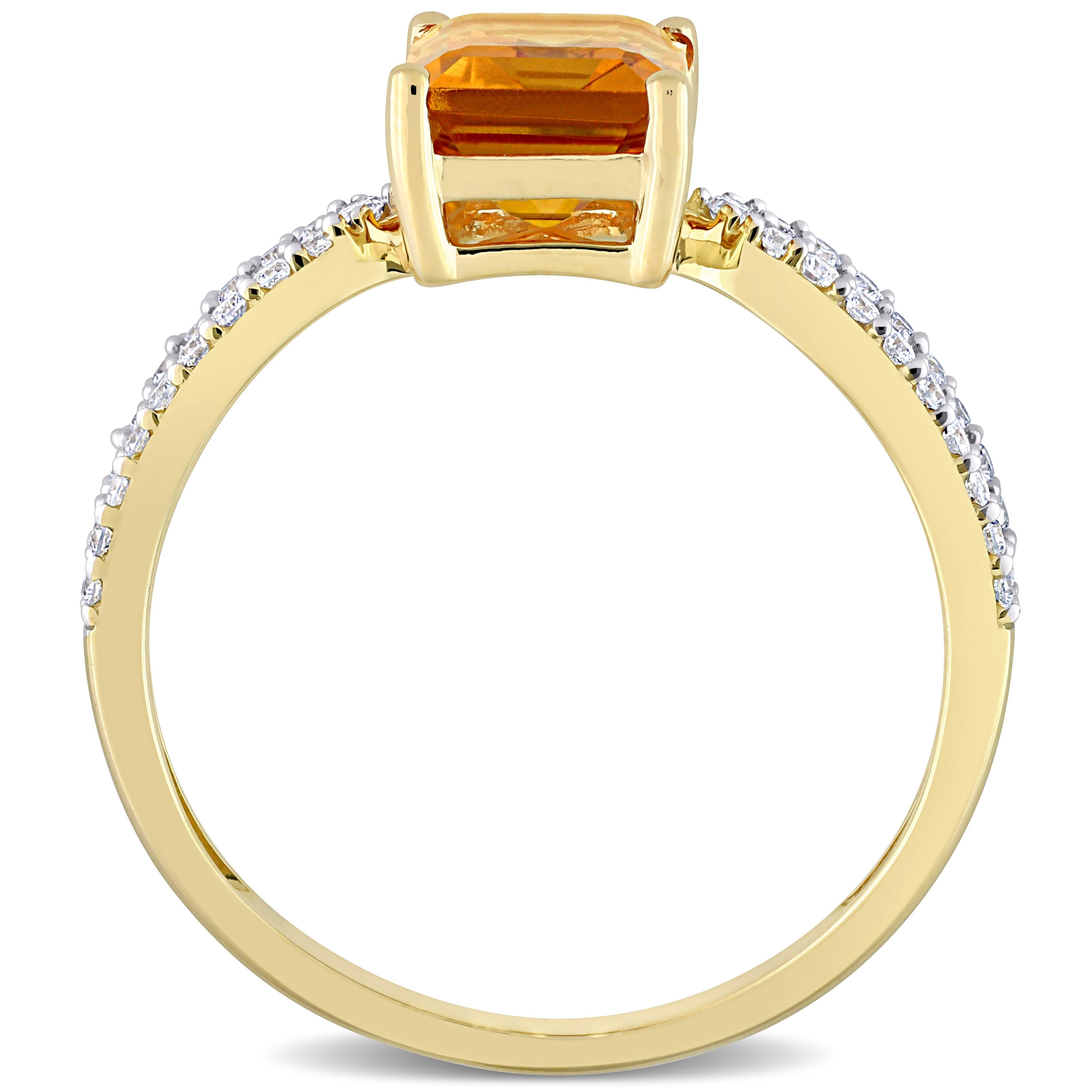 Miadora Octagon Madeira-Citrine and 1/5ct TDW Diamond Split Shank Cocktail Ring in 14k Yellow Gold