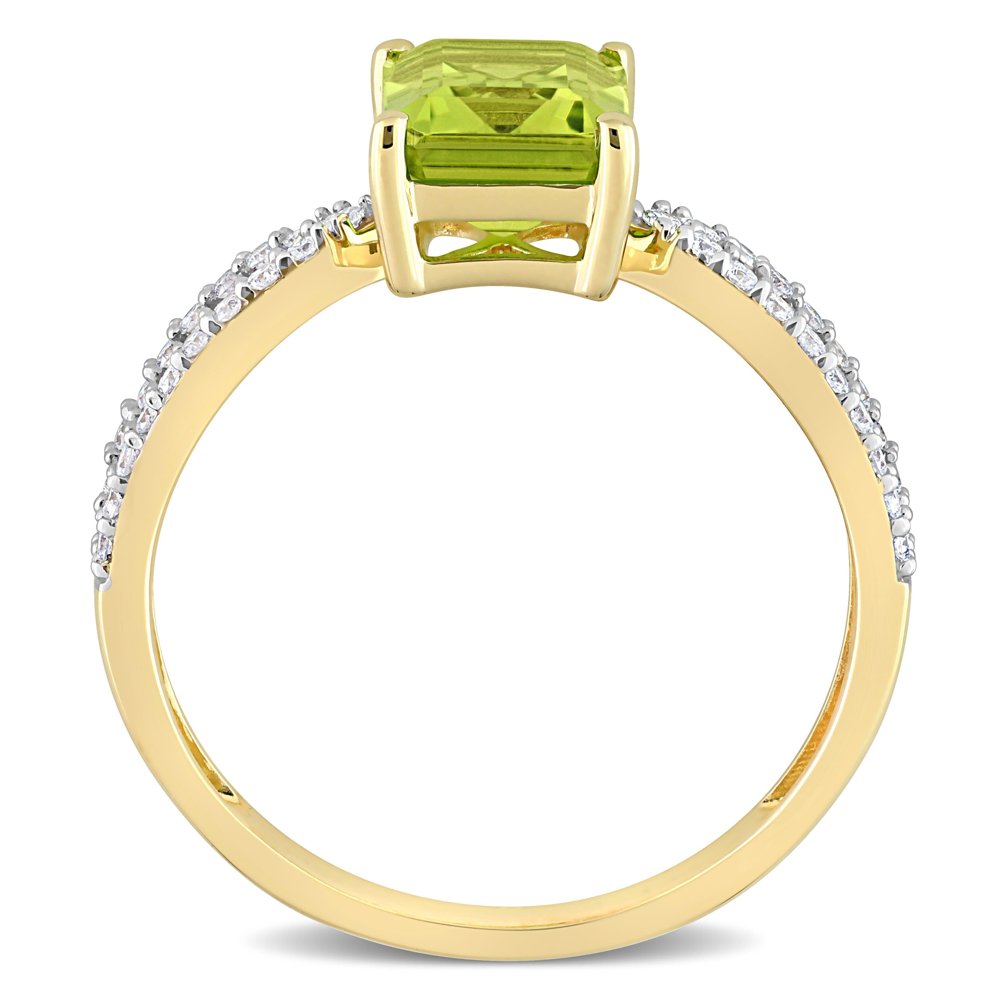 Miadora Octagon-cut Peridot and 1/5ct TDW Diamond Split Shank Cocktail Ring in 14k Yellow Gold
