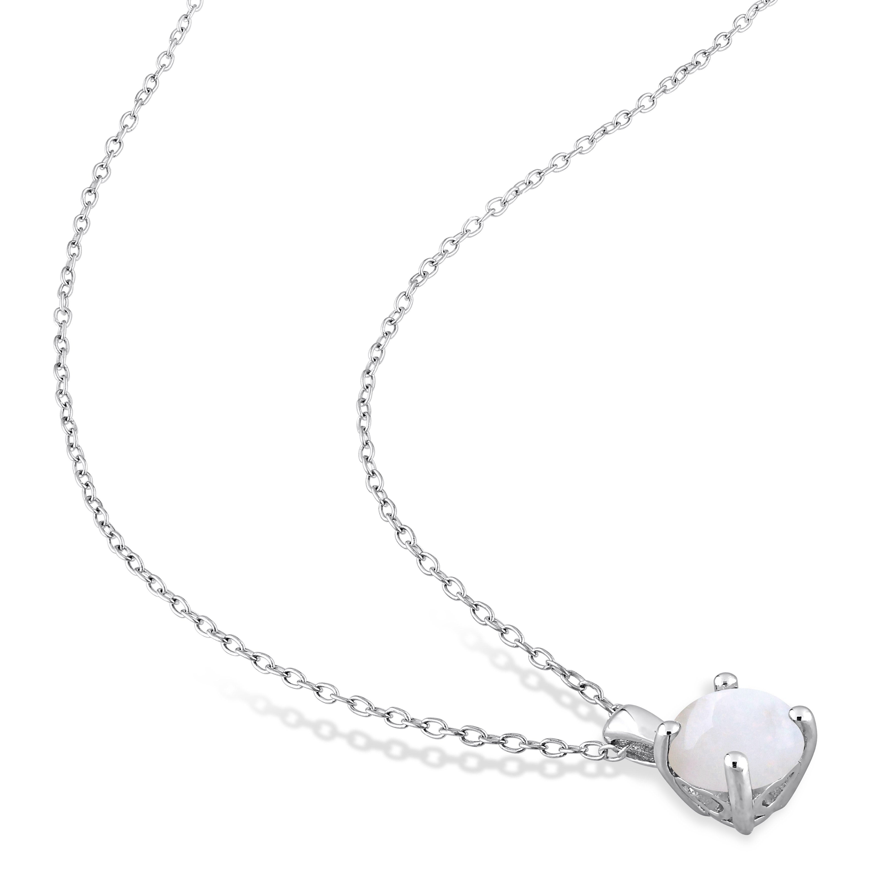 Miadora Opal Two Piece Solitaire Necklace and Earrings Set in Sterling Silver