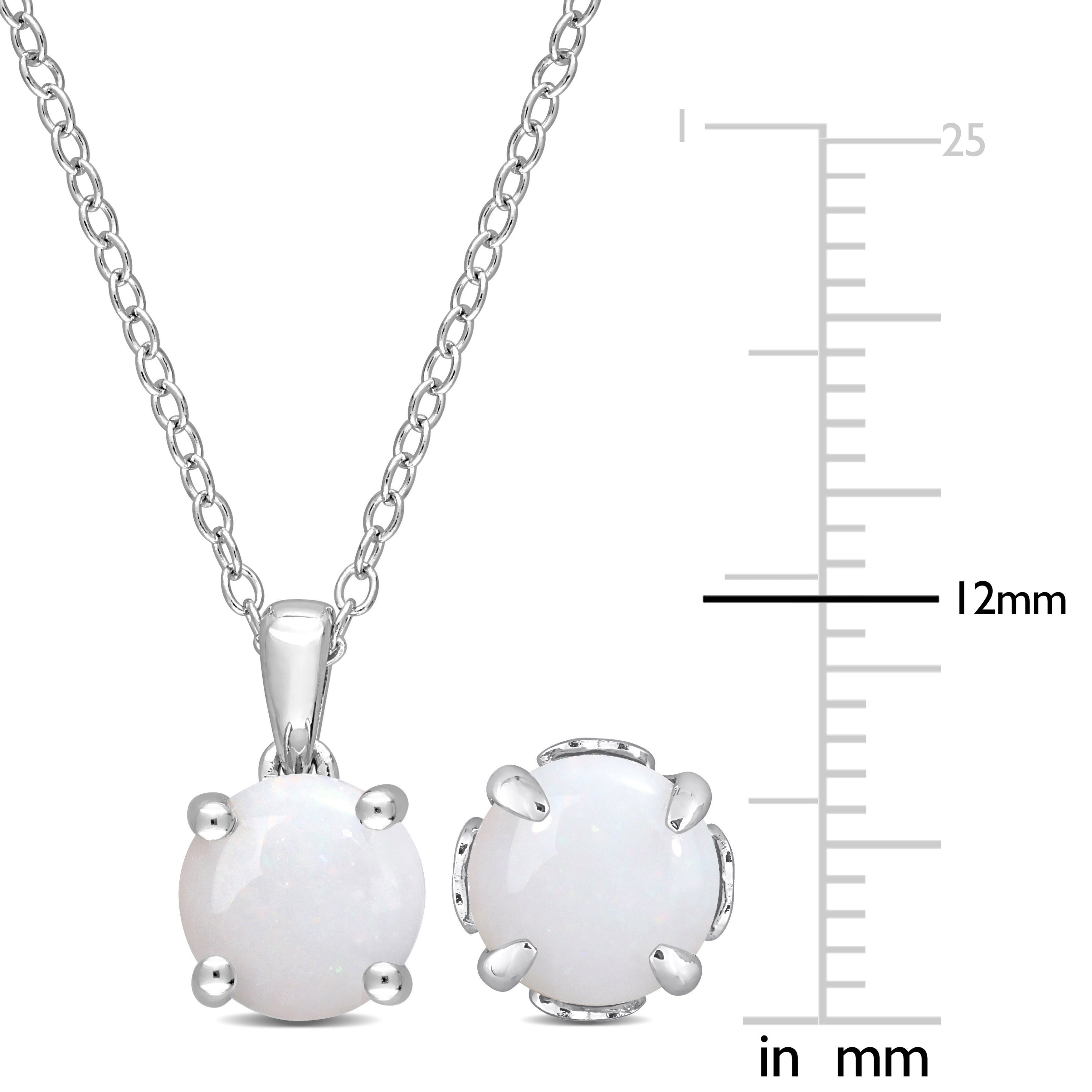 Miadora Opal Two Piece Solitaire Necklace and Earrings Set in Sterling Silver