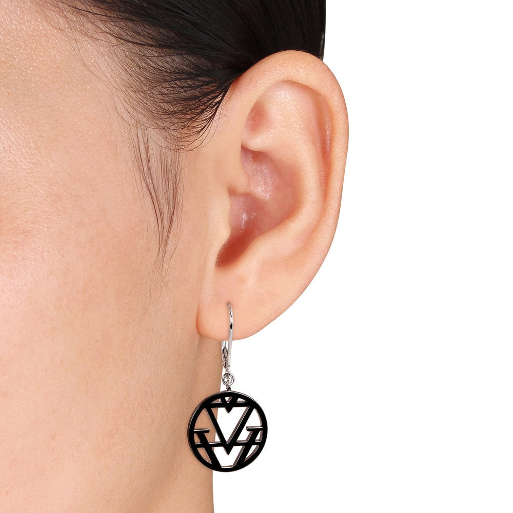 Miadora Openwork Earrings in Sterling Silver with Black Rhodium - White
