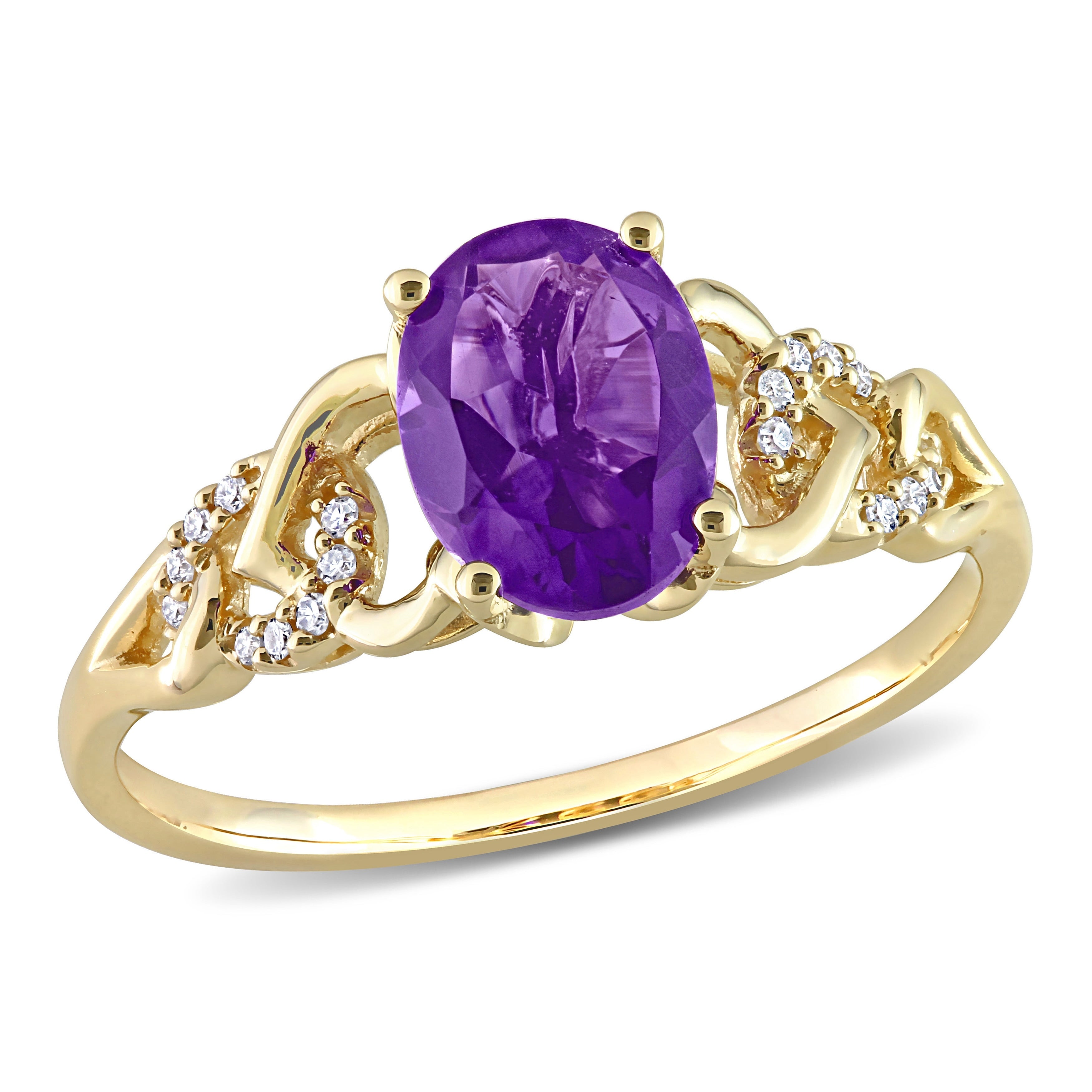 Miadora Oval African Amethyst and Diamond Accent Link Engagement Ring in 10k Yellow Gold