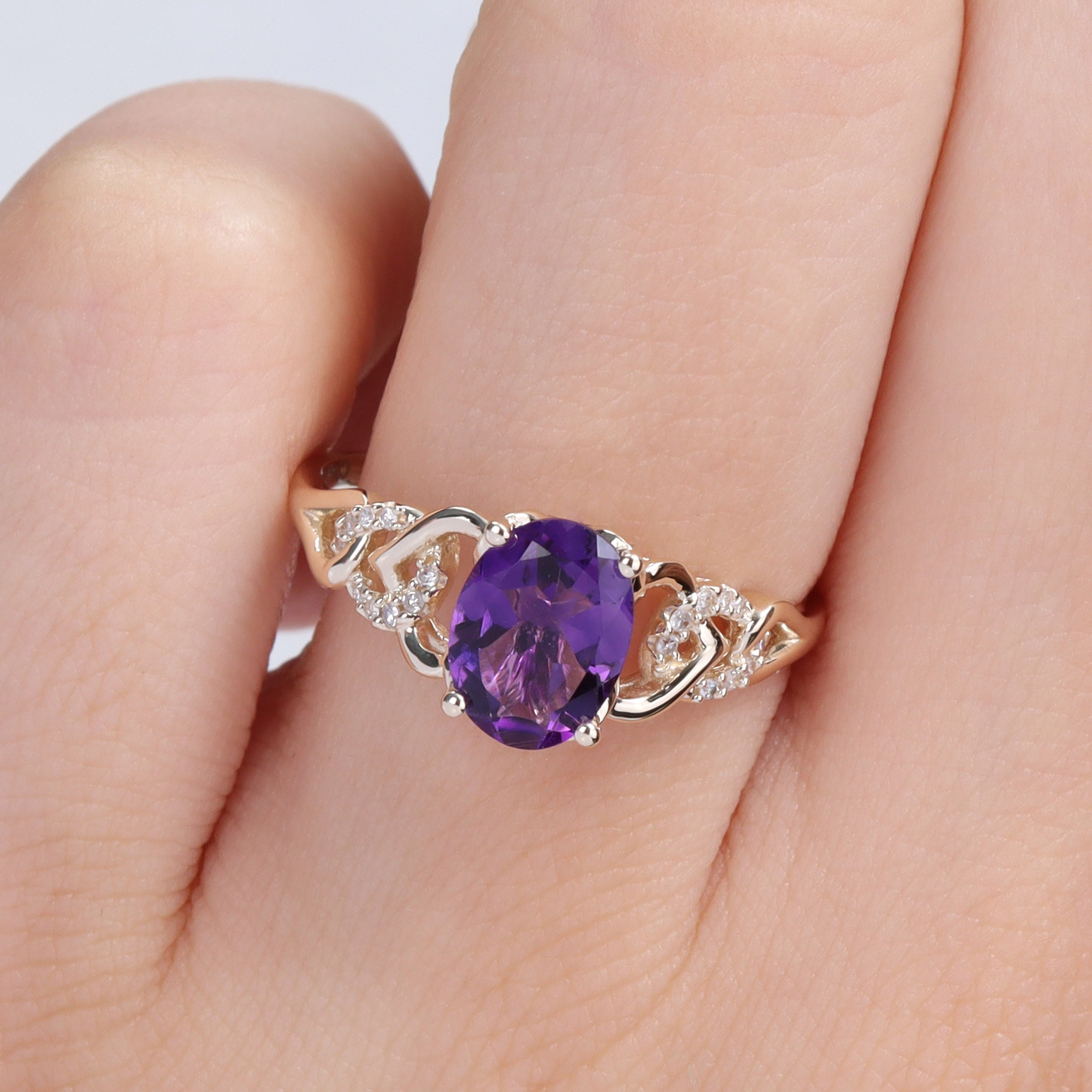 Miadora Oval African Amethyst and Diamond Accent Link Engagement Ring in 10k Yellow Gold