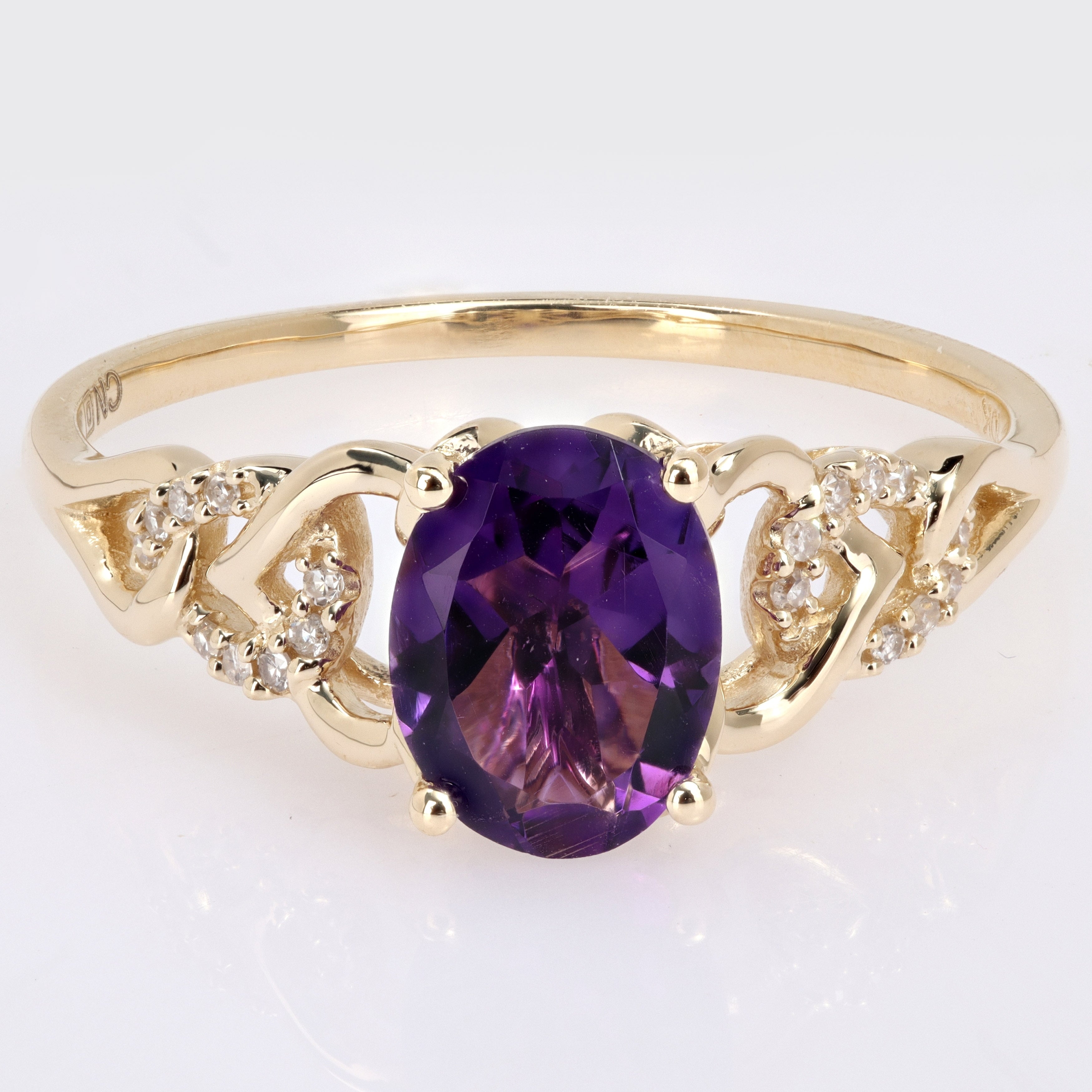 Miadora Oval African Amethyst and Diamond Accent Link Engagement Ring in 10k Yellow Gold