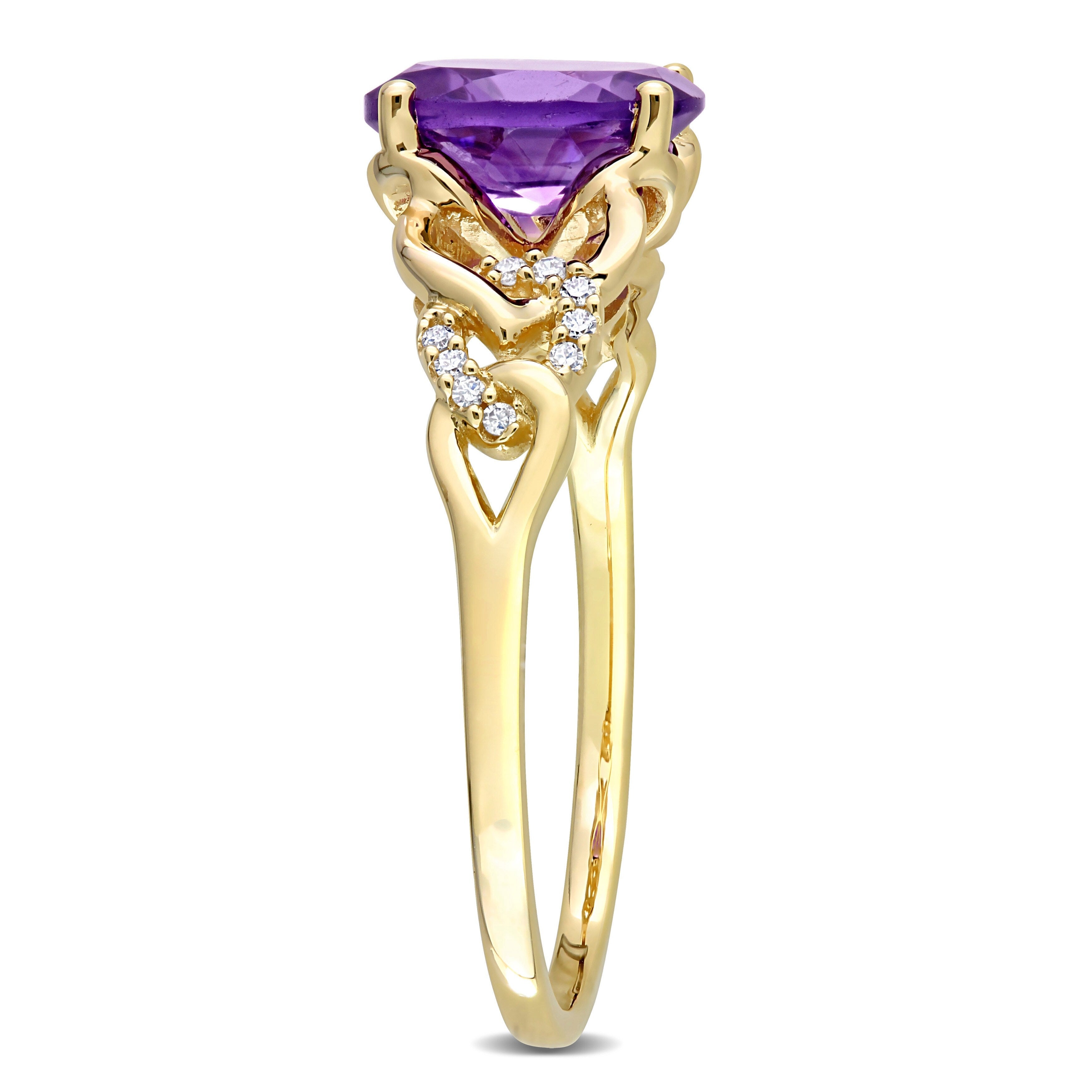 Miadora Oval African Amethyst and Diamond Accent Link Engagement Ring in 10k Yellow Gold