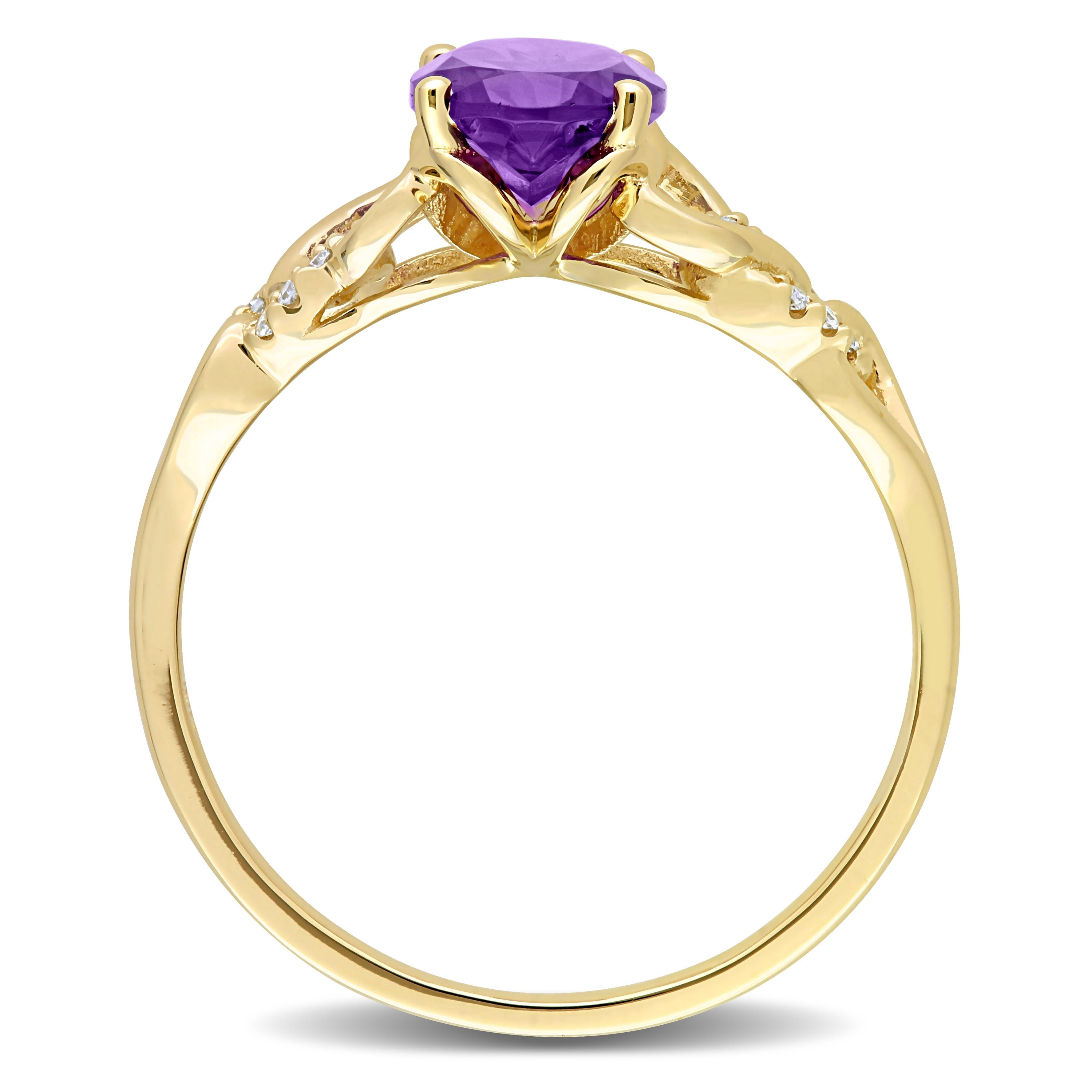 Miadora Oval African Amethyst and Diamond Accent Link Engagement Ring in 10k Yellow Gold