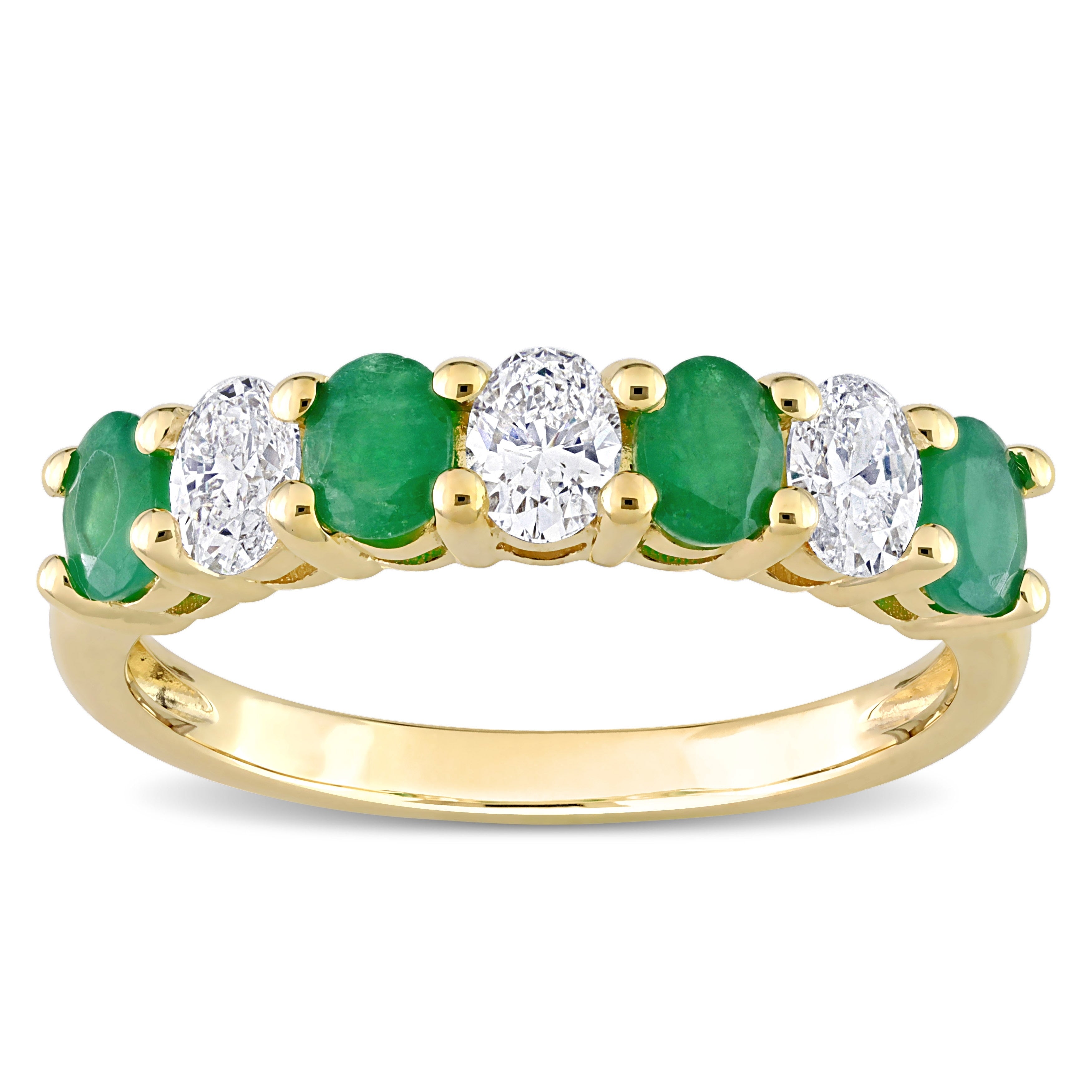Miadora Oval-cut Emerald and 1/2ct TDW Diamond Semi-Eternity Anniversary Band in 14k Yellow Gold