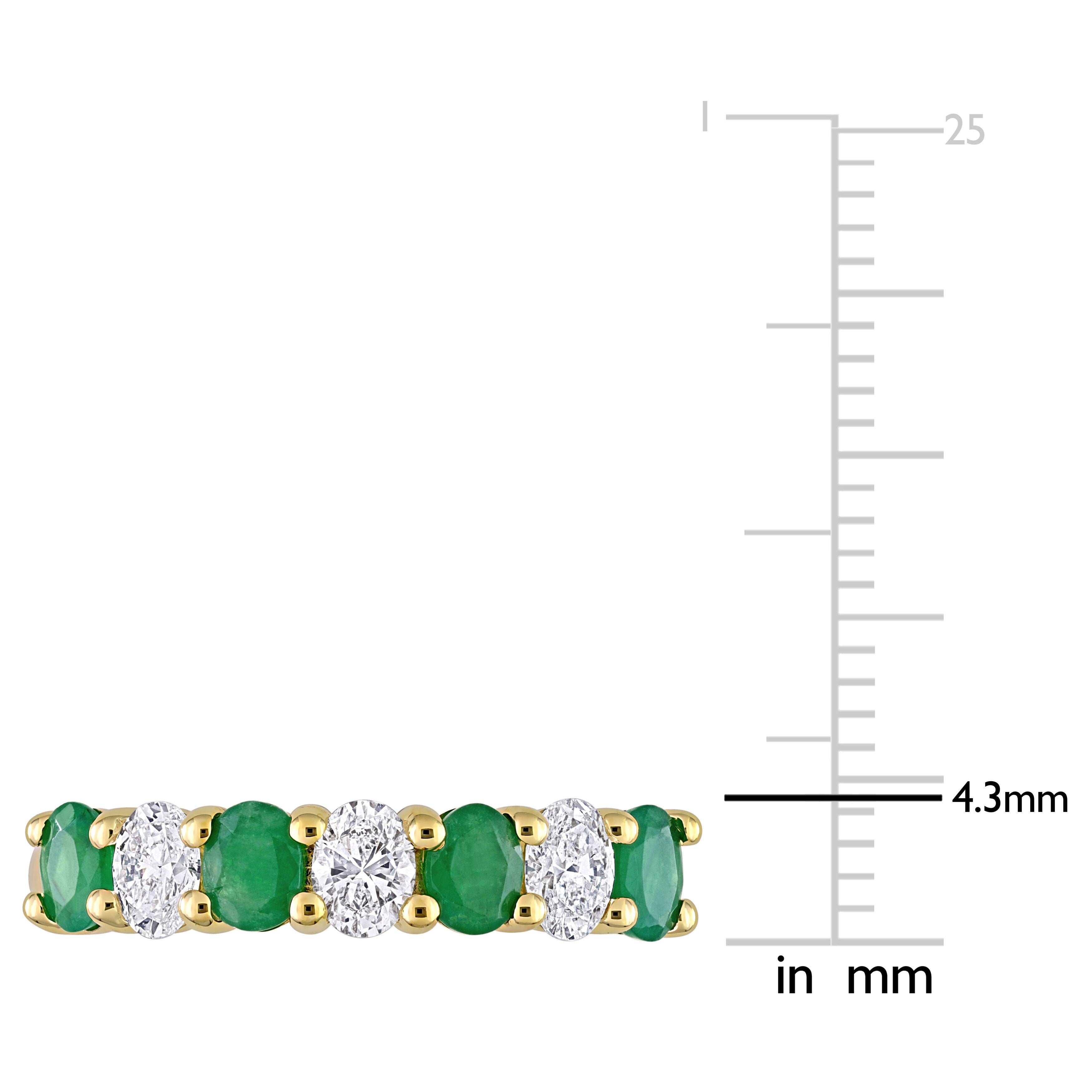 Miadora Oval-cut Emerald and 1/2ct TDW Diamond Semi-Eternity Anniversary Band in 14k Yellow Gold