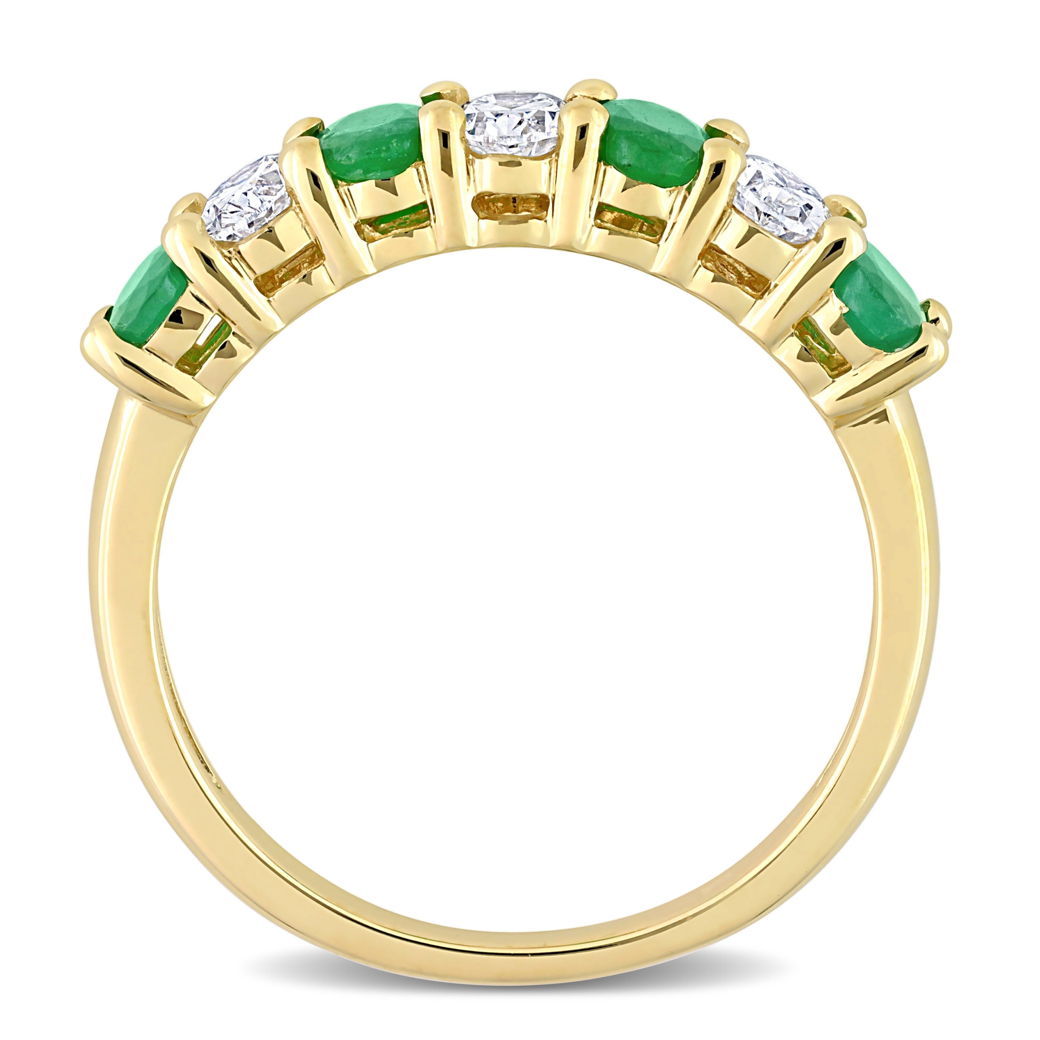Miadora Oval-cut Emerald and 1/2ct TDW Diamond Semi-Eternity Anniversary Band in 14k Yellow Gold