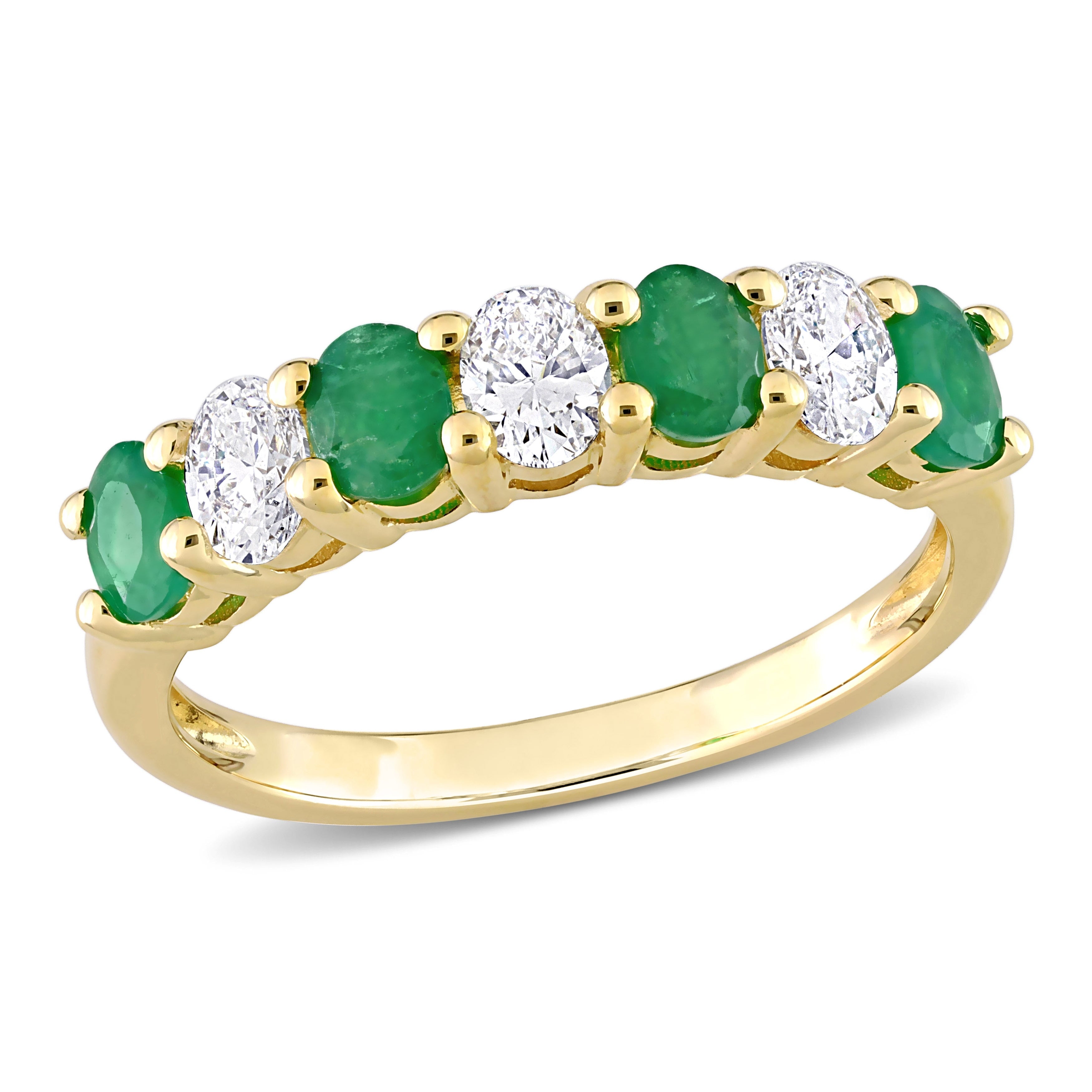 Miadora Oval-cut Emerald and 1/2ct TDW Diamond Semi-Eternity Anniversary Band in 14k Yellow Gold