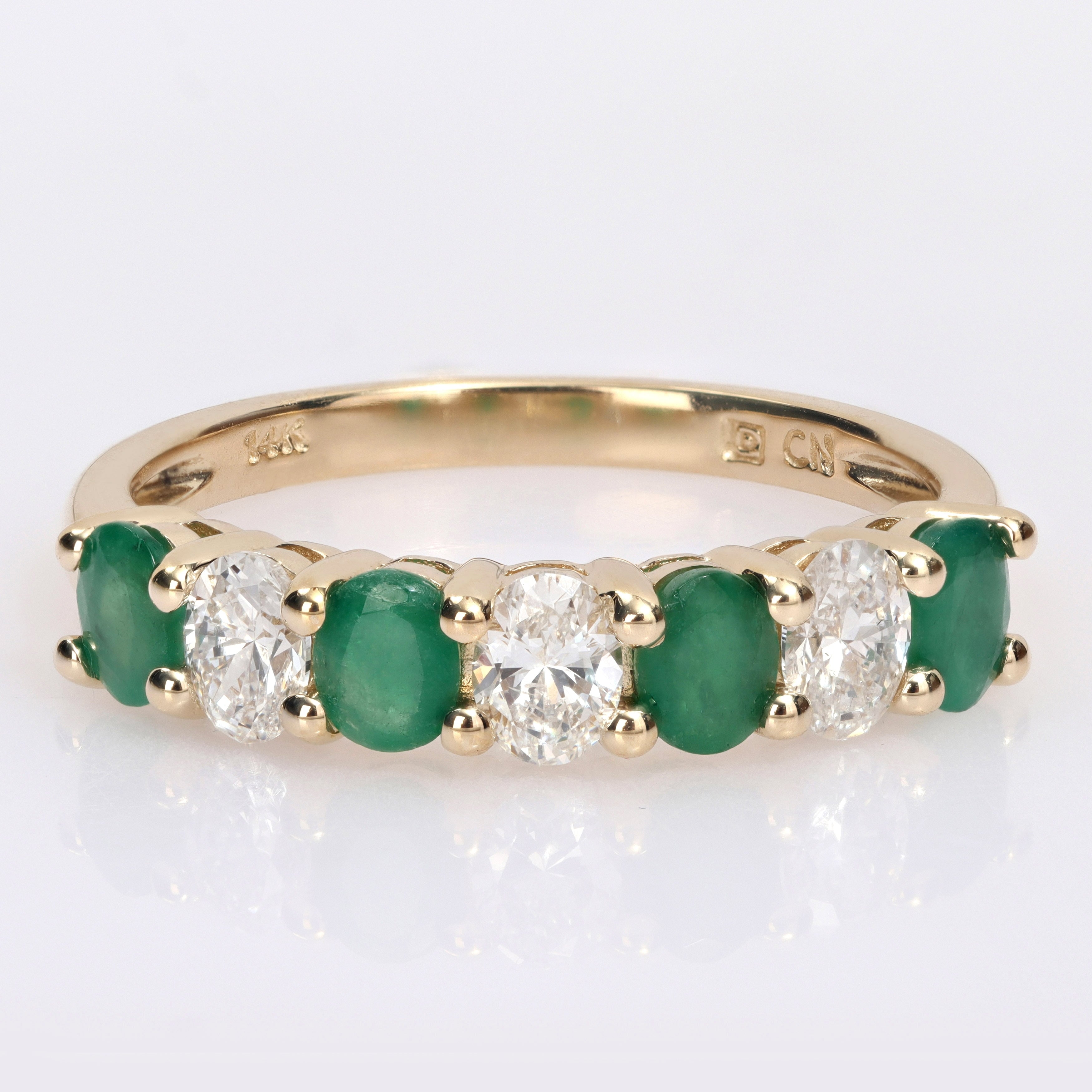 Miadora Oval-cut Emerald and 1/2ct TDW Diamond Semi-Eternity Anniversary Band in 14k Yellow Gold