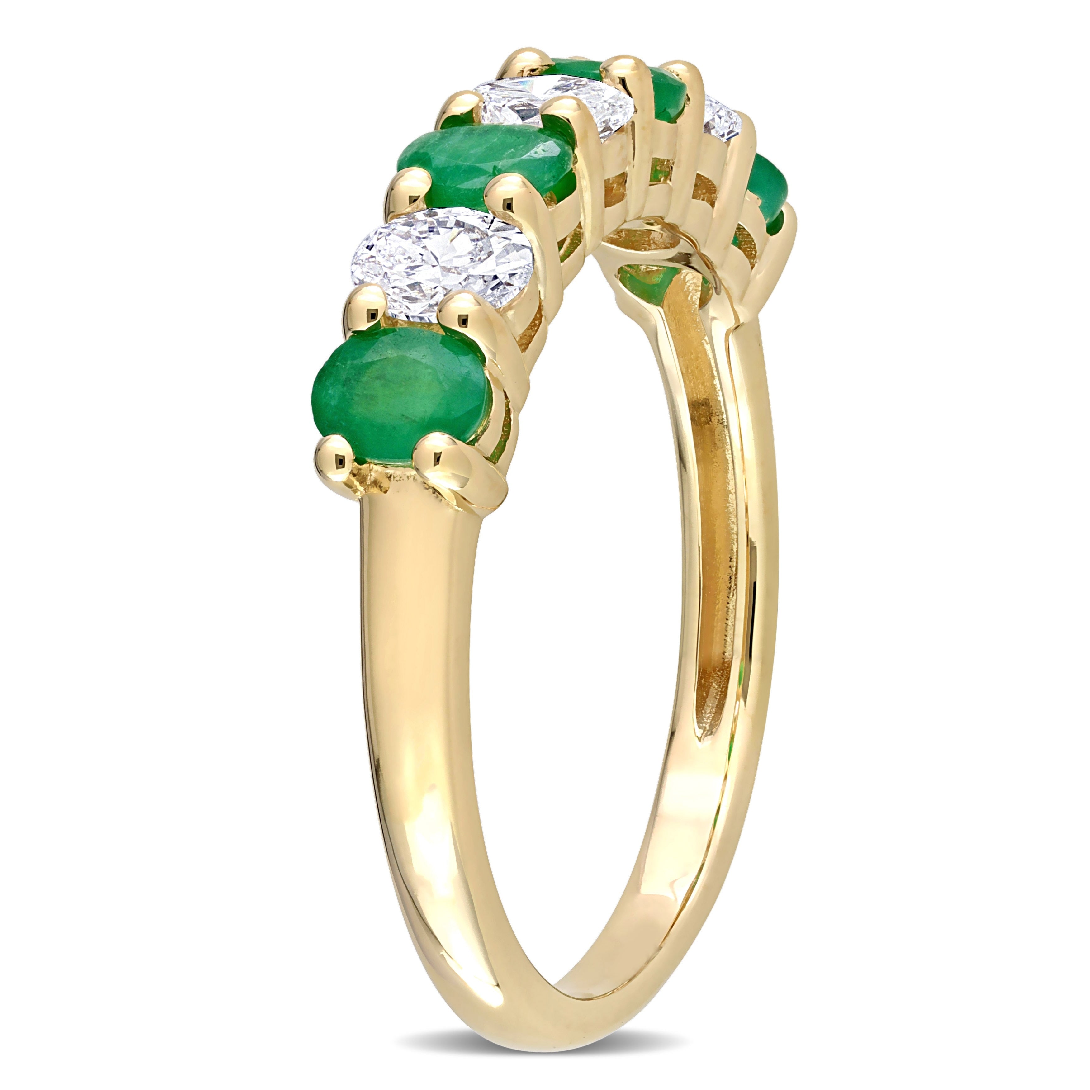 Miadora Oval-cut Emerald and 1/2ct TDW Diamond Semi-Eternity Anniversary Band in 14k Yellow Gold
