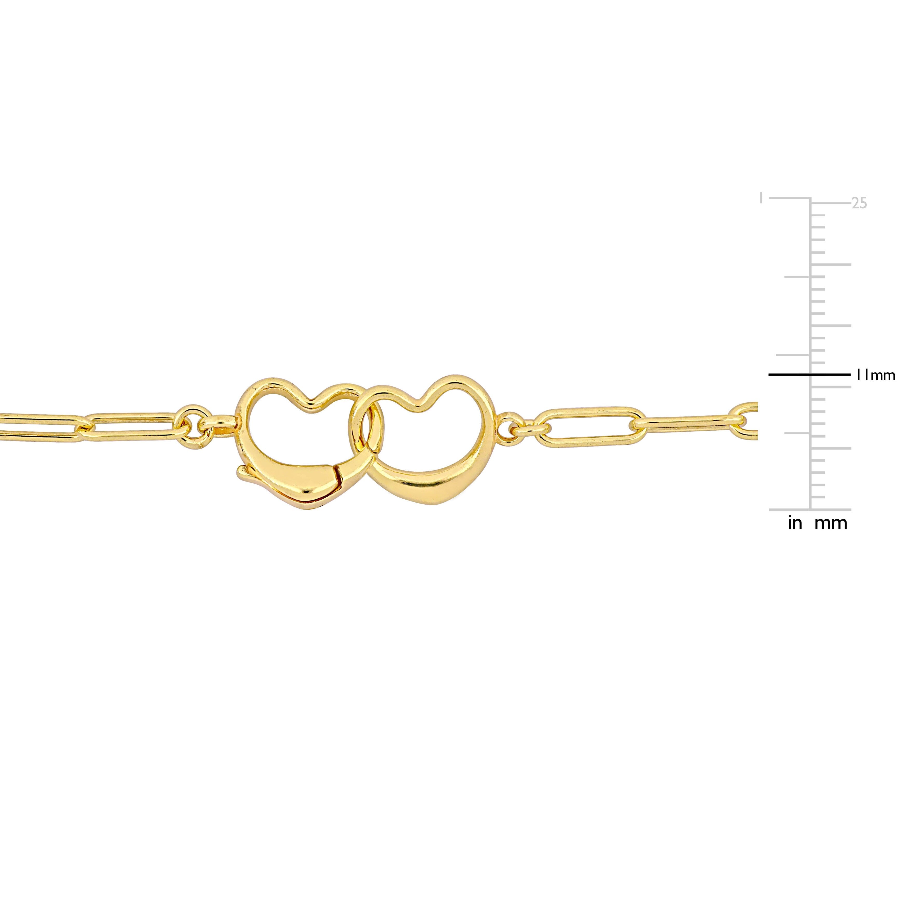 Miadora Paper Clip Link Bracelet with double heart clasp in Yellow Sterling Silver