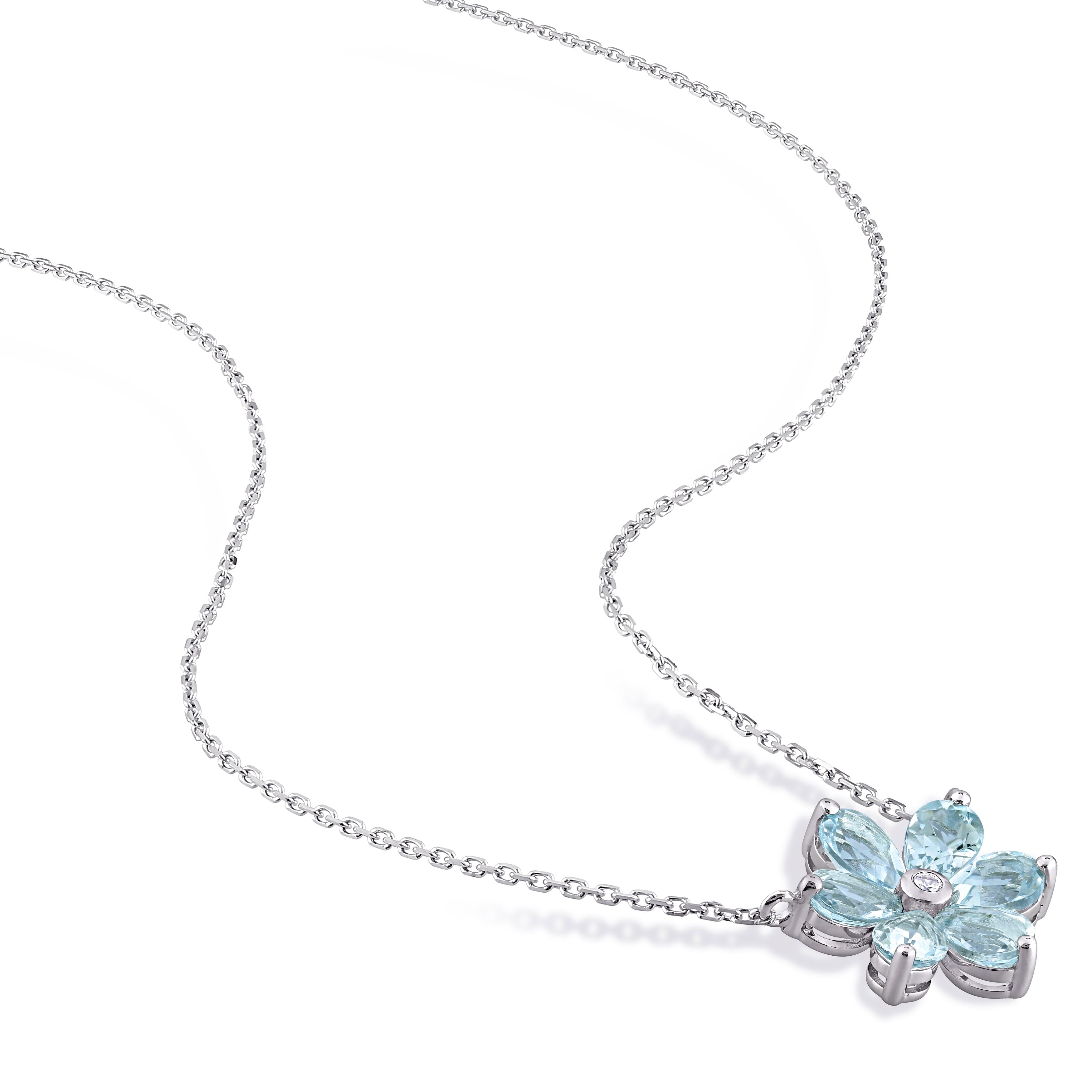 Miadora Pear-cut Aquamarine and Diamond Accent Floral Earrings and Necklace Set in 14k White Gold
