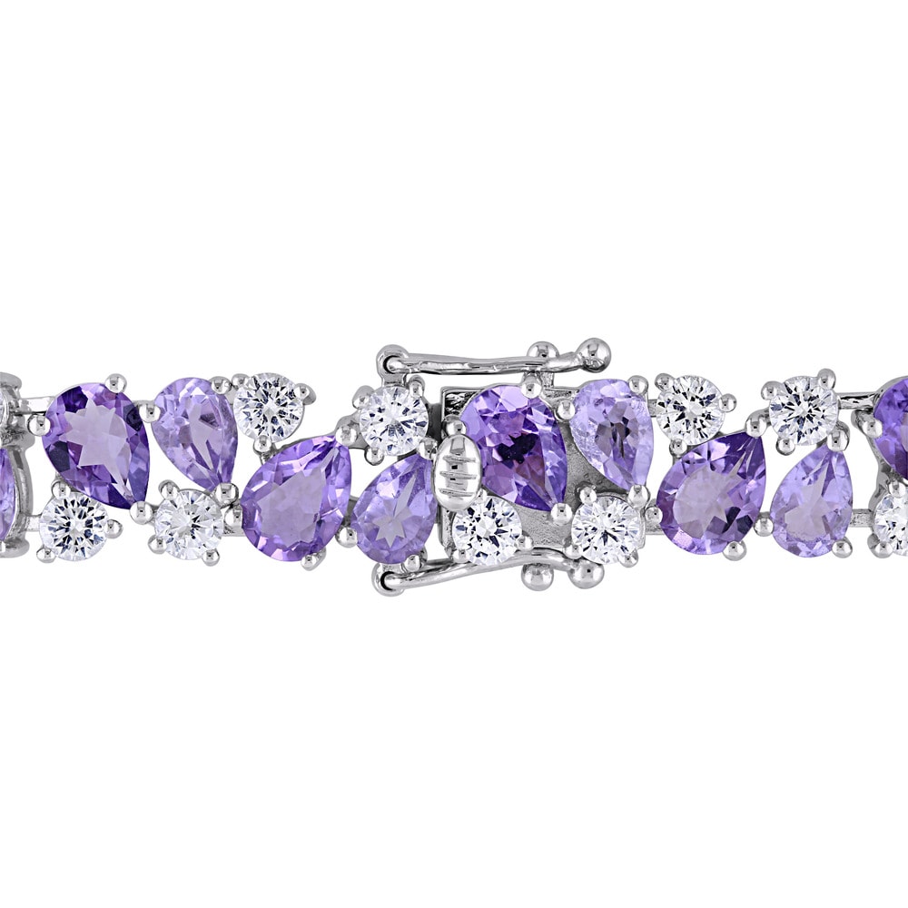 Miadora Pear-cut Rose de France Amethyst and Created White Sapphire Cluster Vintage Bracelet in Sterling Silver