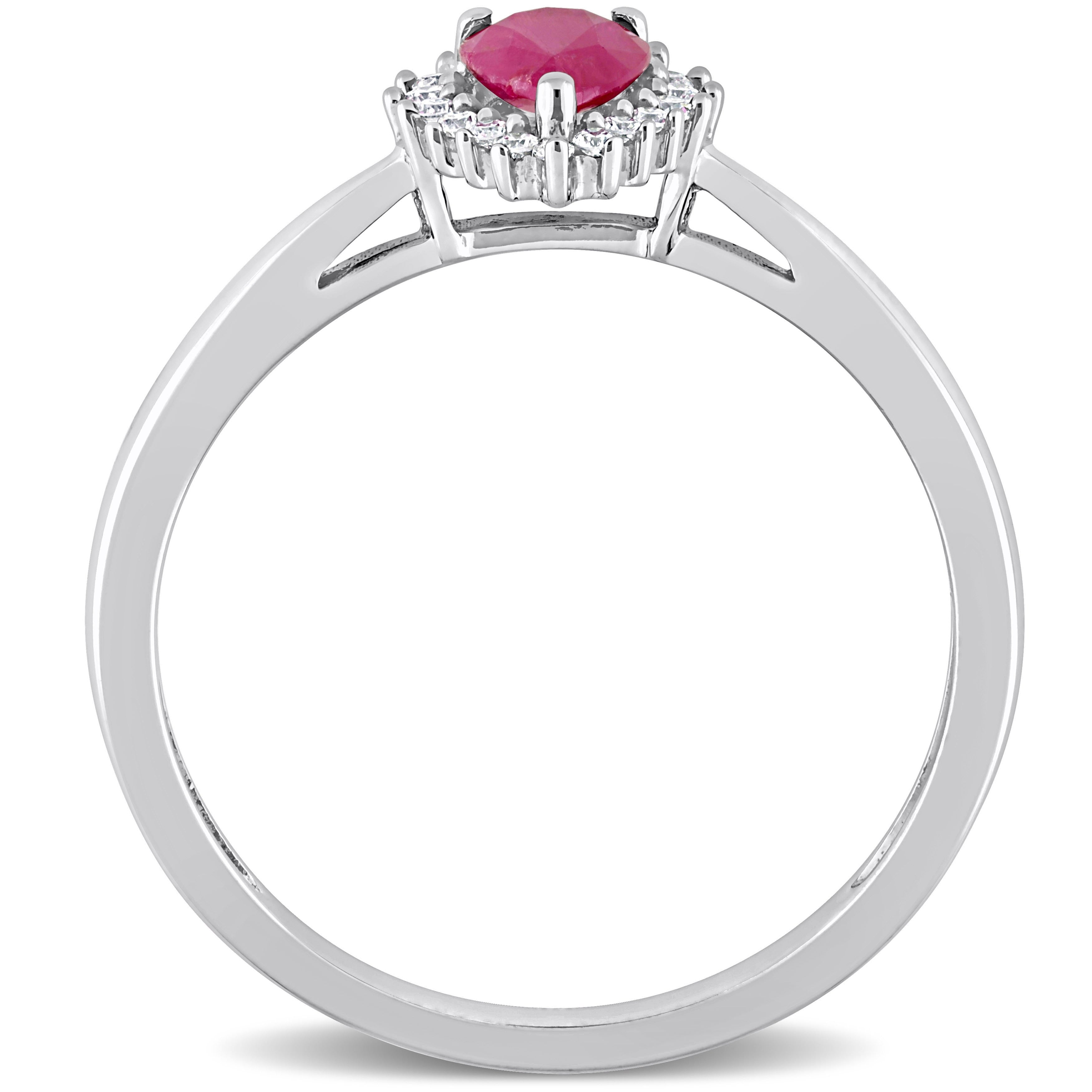 Miadora Pear-cut Ruby and 1/8ct TDW Diamond Graduated Halo Teardrop Ring in 14k White Gold