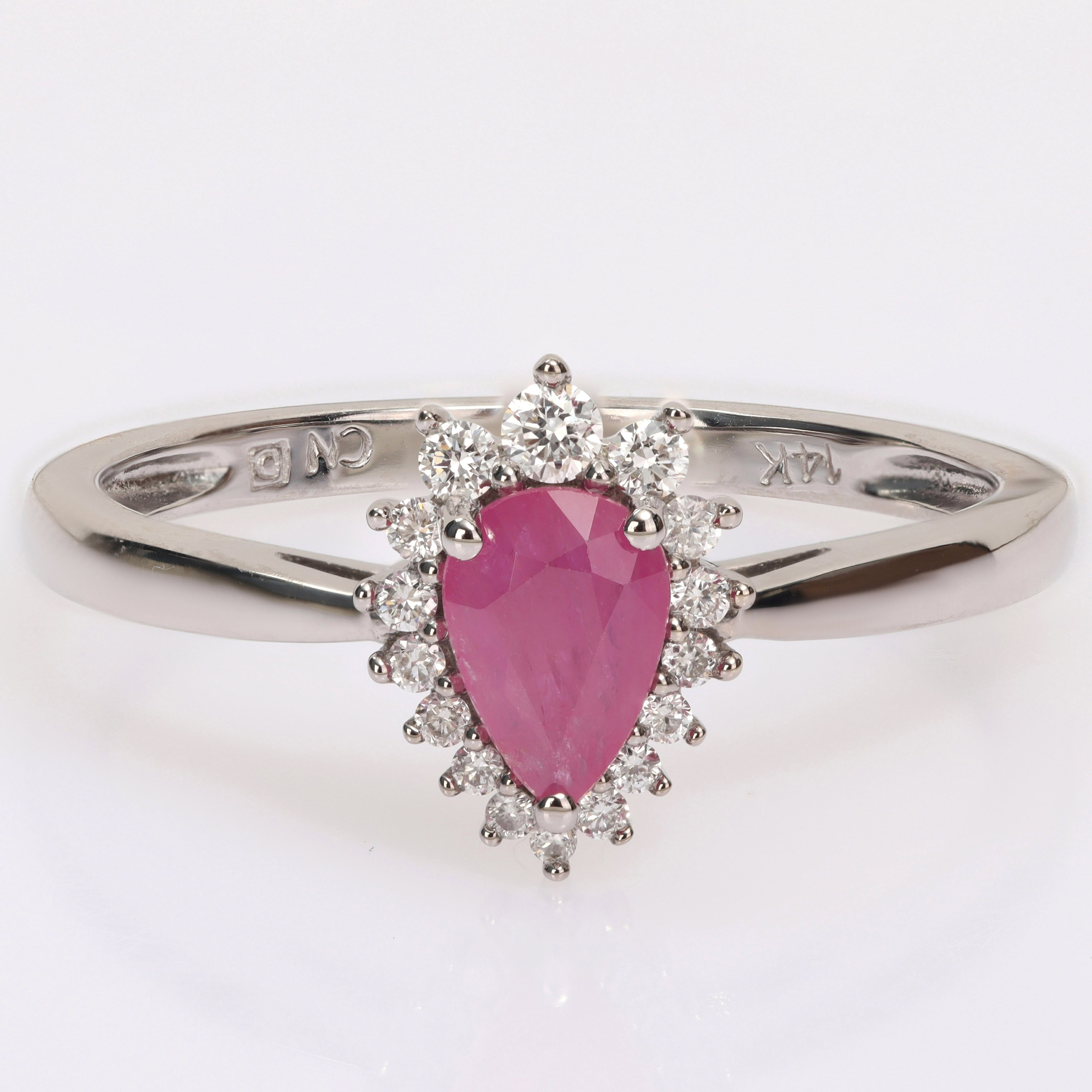 Miadora Pear-cut Ruby and 1/8ct TDW Diamond Graduated Halo Teardrop Ring in 14k White Gold