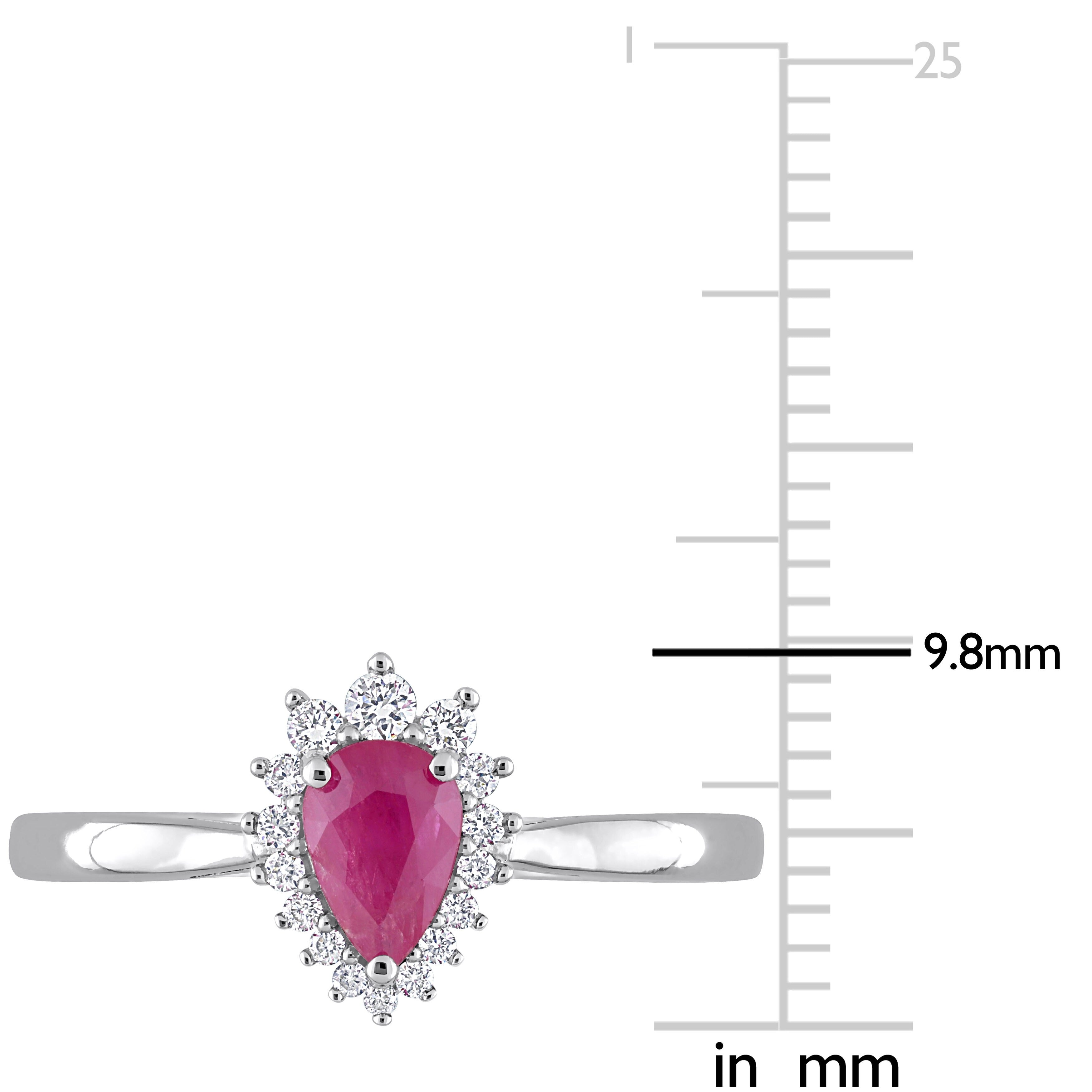 Miadora Pear-cut Ruby and 1/8ct TDW Diamond Graduated Halo Teardrop Ring in 14k White Gold