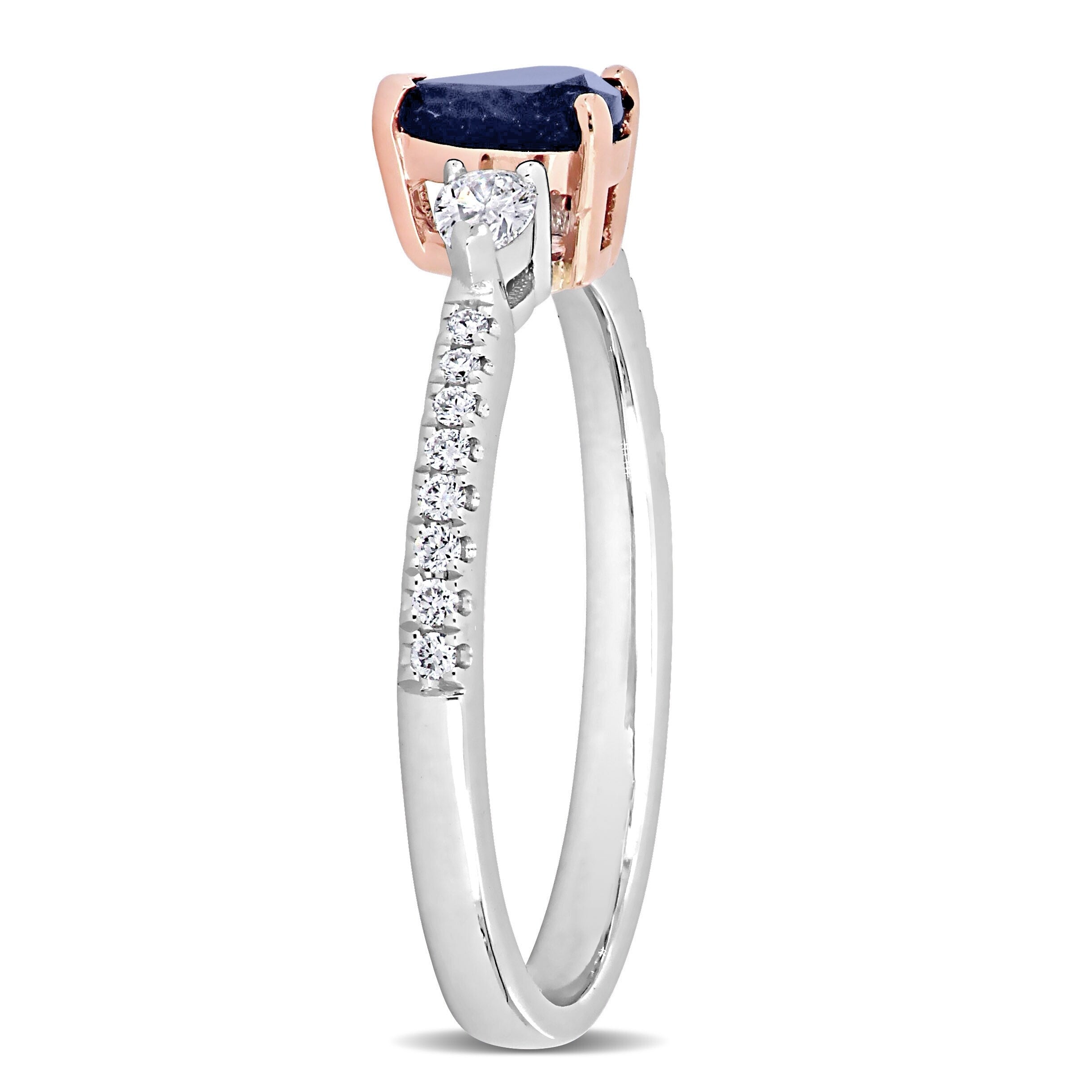 Miadora Pear-cut Sapphire and 1/4ct TDW Diamond 3-stone Teardrop Engagement Ring in 14k 2-Tone Gold