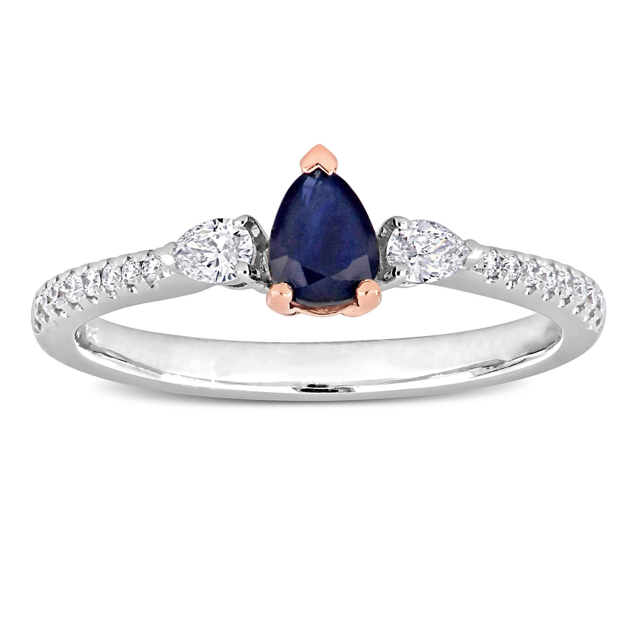 Miadora Pear-cut Sapphire and 1/4ct TDW Diamond 3-stone Teardrop Engagement Ring in 14k 2-Tone Gold