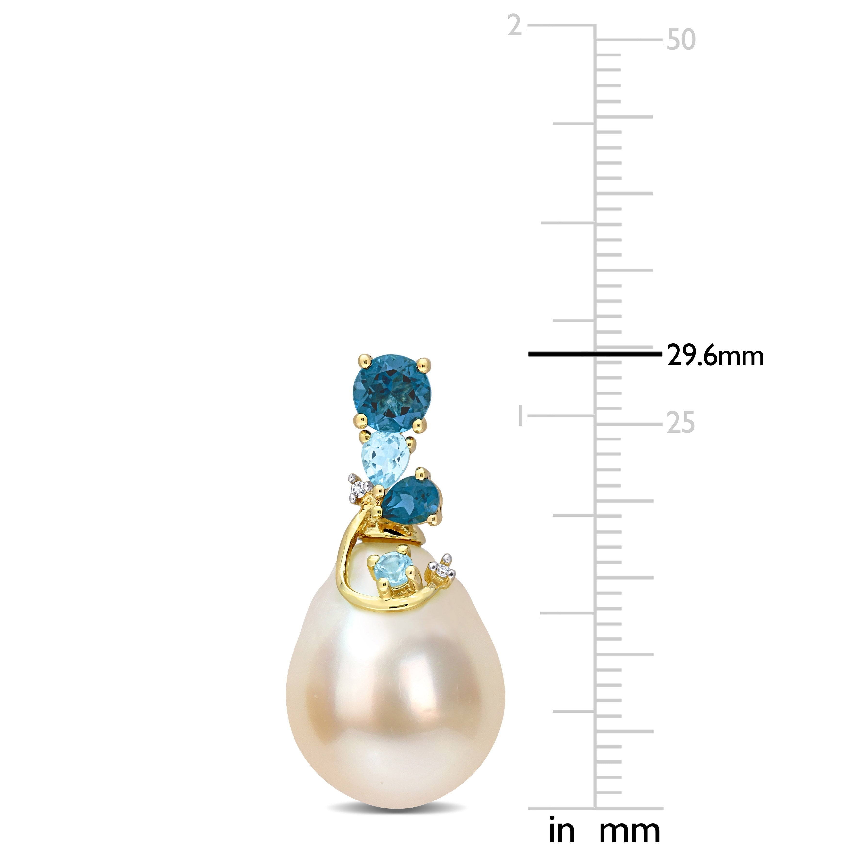 Miadora Pearl, Sky Blue Topaz, London Blue Topaz & Diamond Accent Earrings in 14k Yellow Gold