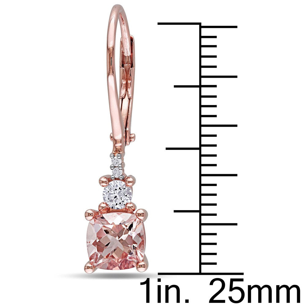 Miadora Rose Plated Silver Morganite, Created White Sapphire and Diamond Accent Earrings