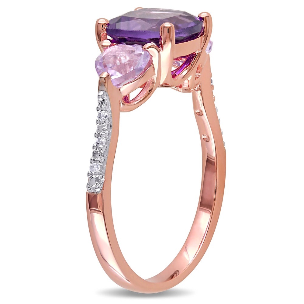 Miadora Rose Plated Silver Multi-gemstone and Diamond Accent Ring - Purple