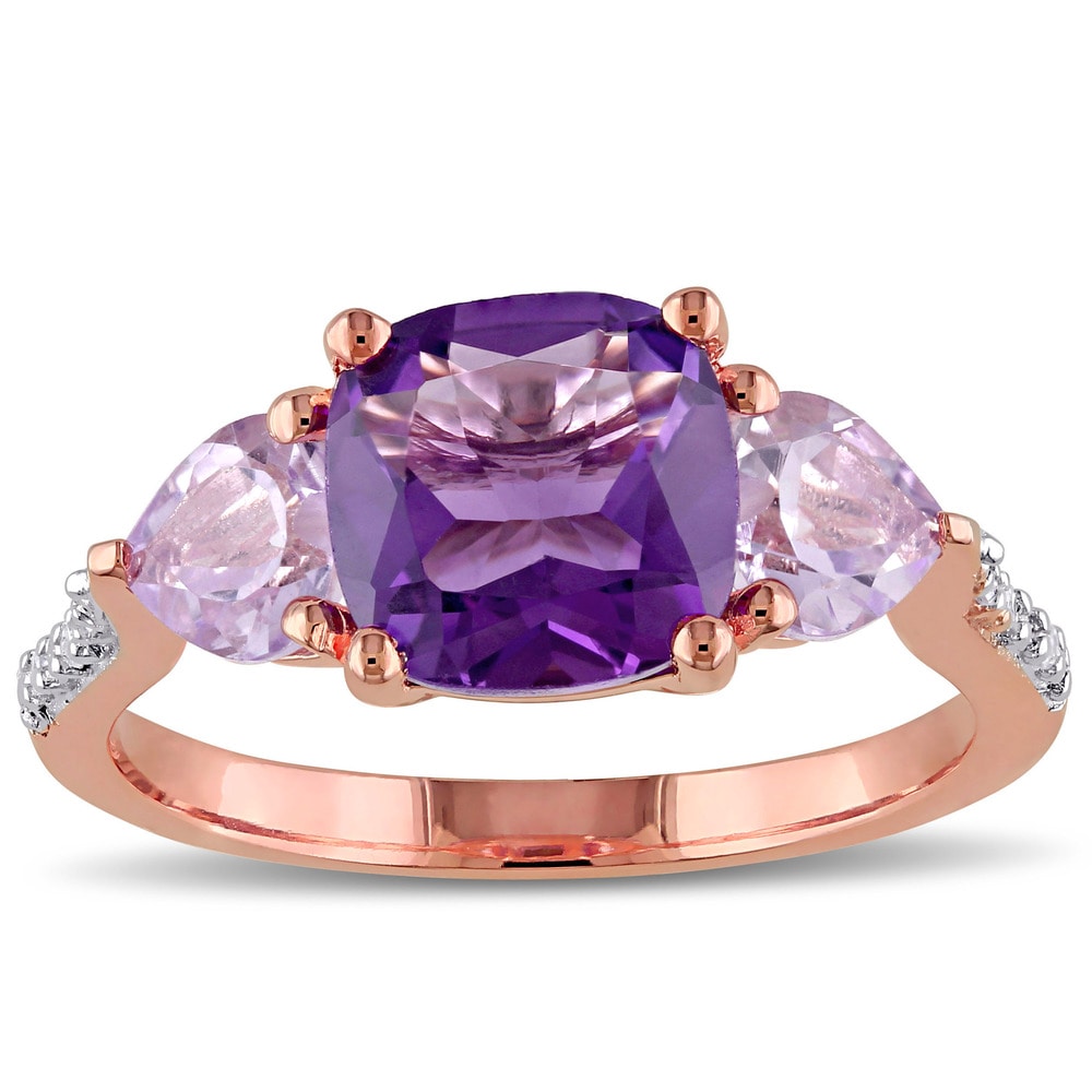 Miadora Rose Plated Silver Multi-gemstone and Diamond Accent Ring - Purple