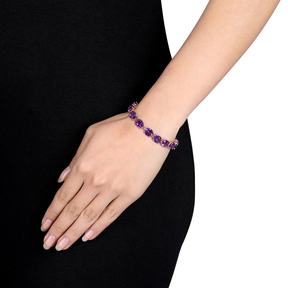 Miadora Rose Plated Sterling Silver 36ct TGW African-Amethyst Bracelet