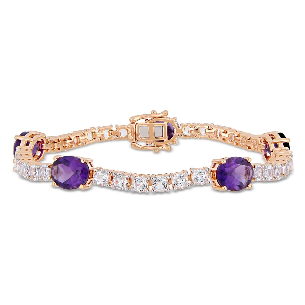 Miadora Rose Plated Sterling Silver African-Amethyst & White Topaz Bracelet