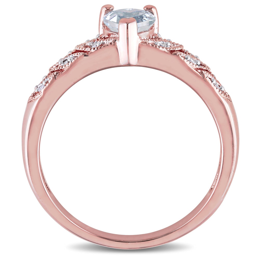 Miadora Rose Plated Sterling Silver Aquamarine and Diamond Accent Heart Petal Ring - Blue