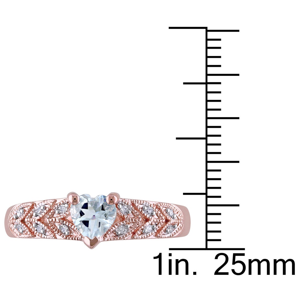Miadora Rose Plated Sterling Silver Aquamarine and Diamond Accent Heart Petal Ring - Blue
