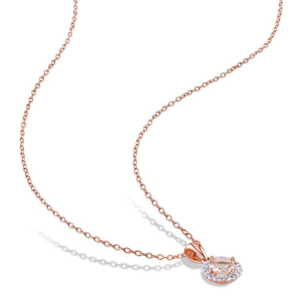 Miadora Rose Plated Sterling Silver Morganite and 1/6ct TDW Diamond Halo 2-Piece Necklace and Stud Earrings Set - Pink