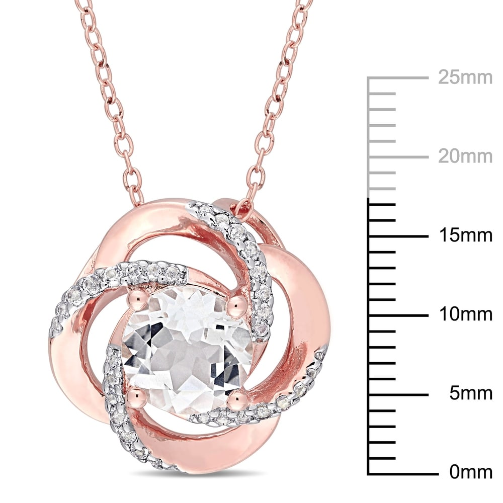 Miadora Rose Plated Sterling Silver White Topaz Swirl Halo Necklace