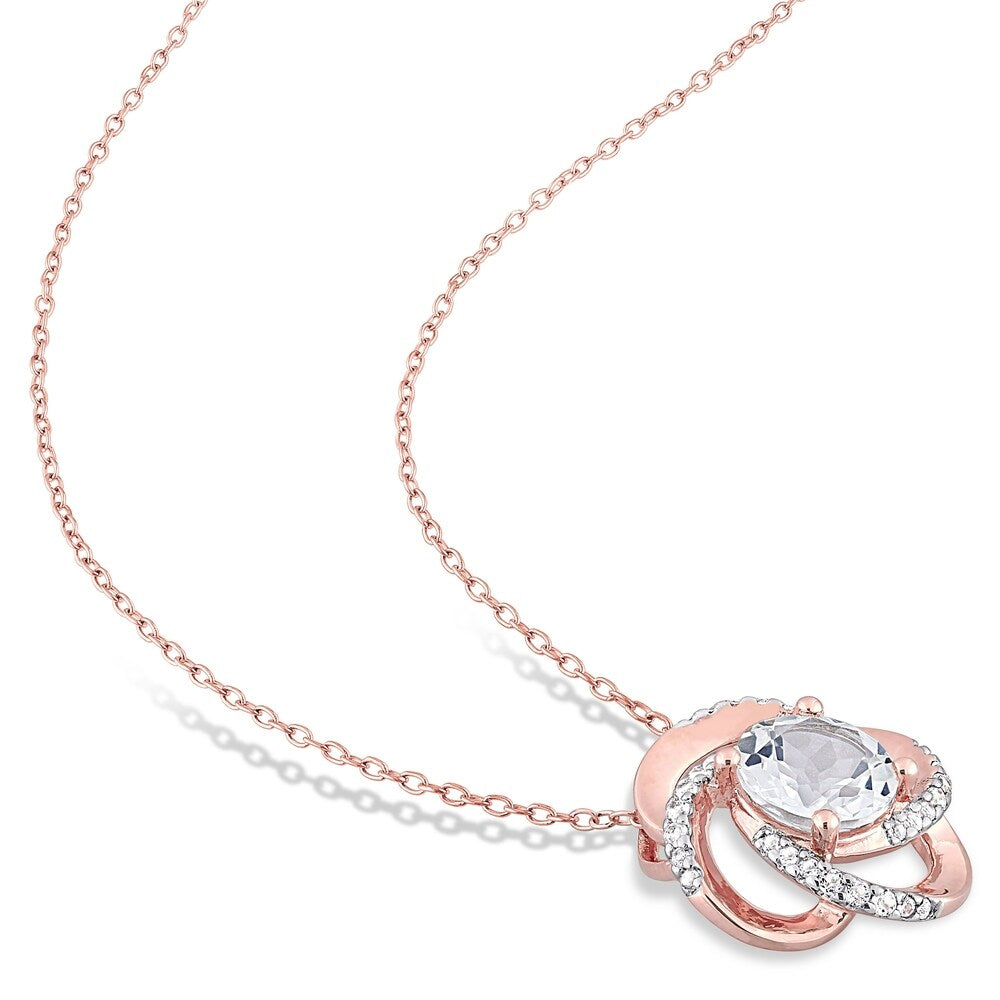 Miadora Rose Plated Sterling Silver White Topaz Swirl Halo Necklace