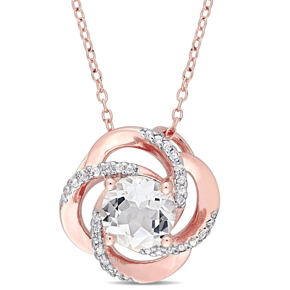 Miadora Rose Plated Sterling Silver White Topaz Swirl Halo Necklace