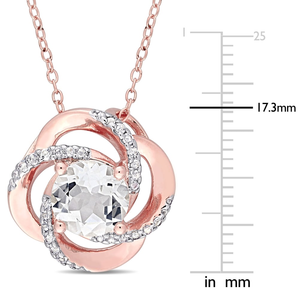 Miadora Rose Plated Sterling Silver White Topaz Swirl Halo Necklace