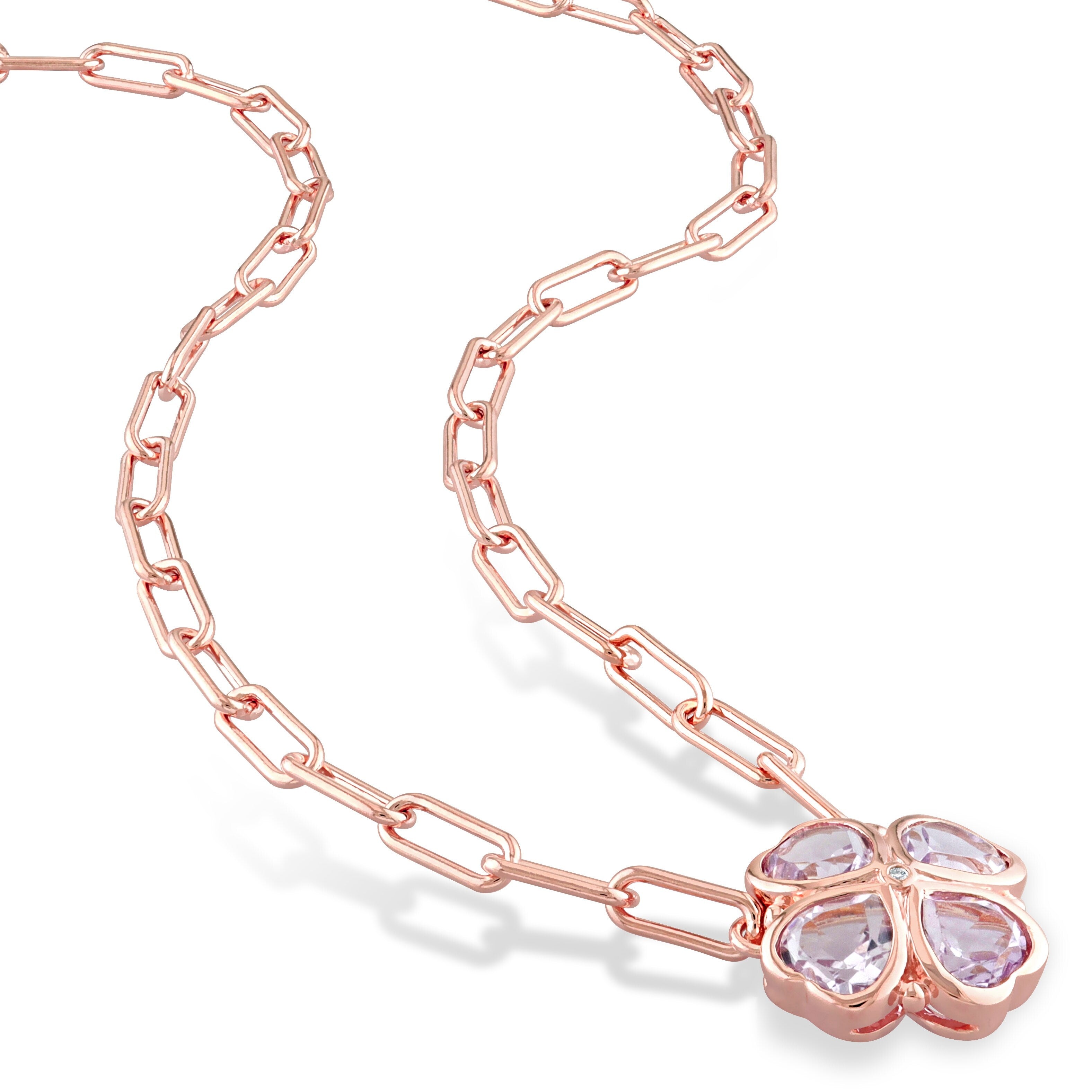 Miadora Rose de France Fashion Pendant With Daimond Accent and Chain Pink Silver