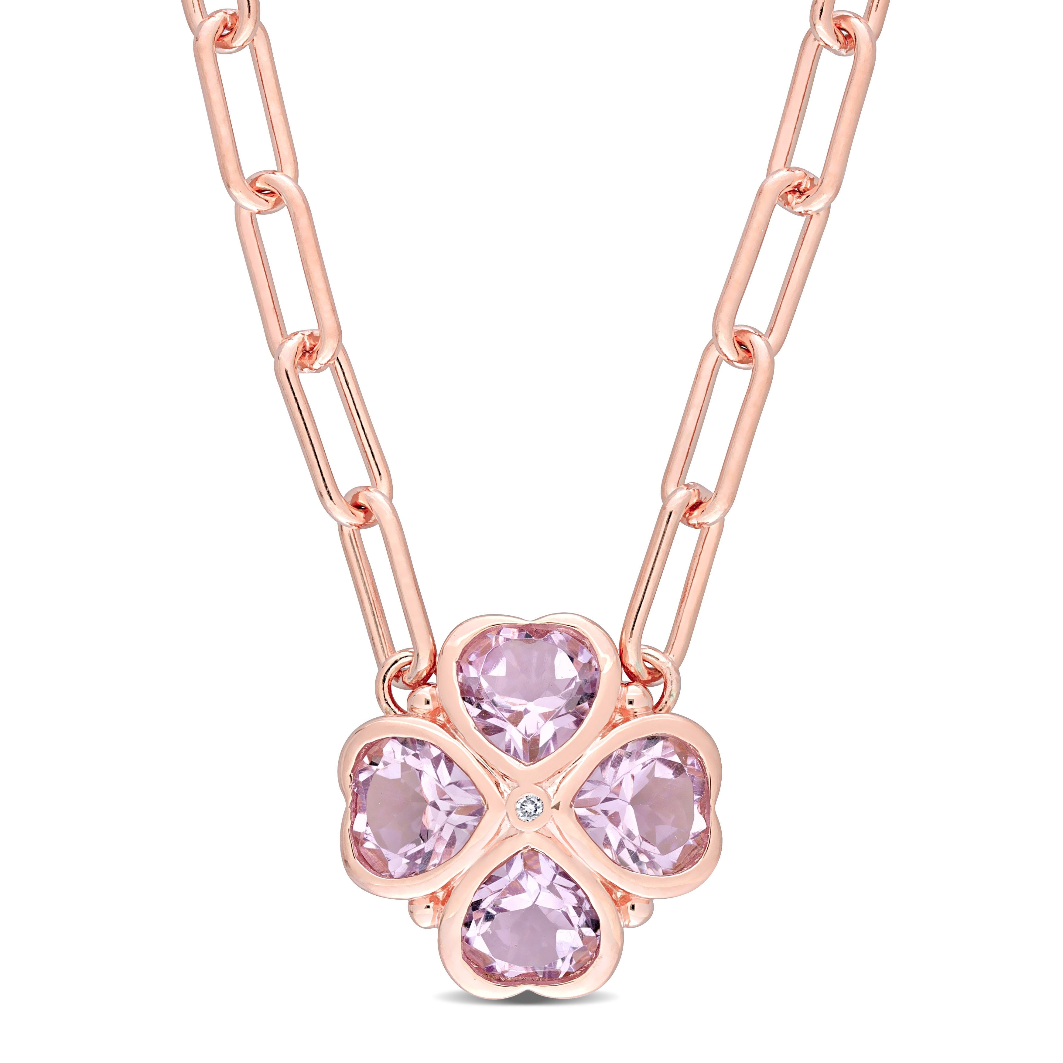 Miadora Rose de France Fashion Pendant With Daimond Accent and Chain Pink Silver