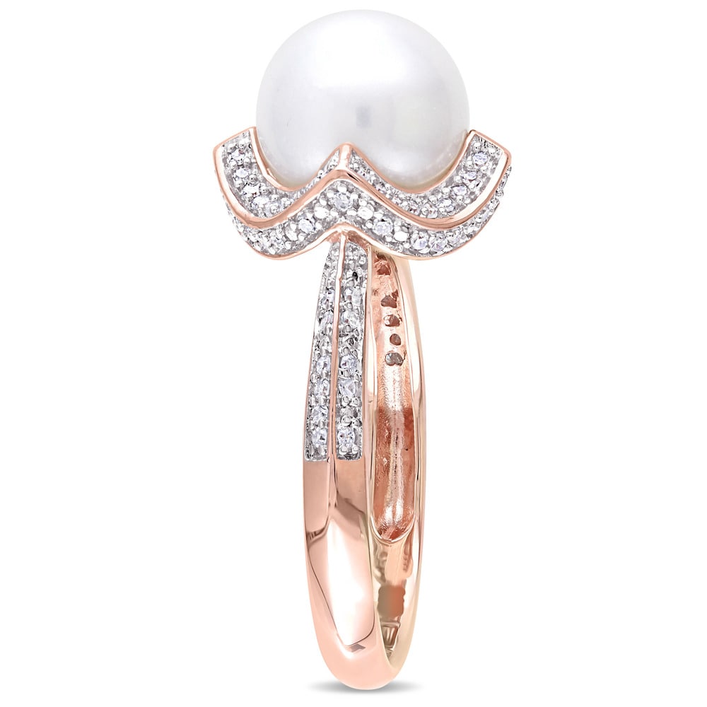 Miadora Signature Collection 10k Rose Gold Cultured Freshwater Pearl an 1/4ct TDW Diamond Halo State - White