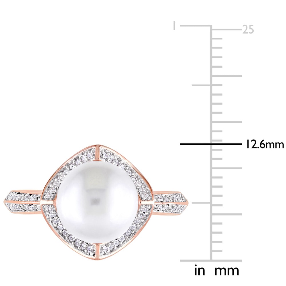 Miadora Signature Collection 10k Rose Gold Cultured Freshwater Pearl an 1/4ct TDW Diamond Halo State - White