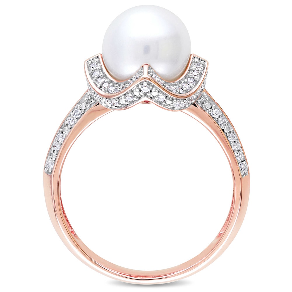Miadora Signature Collection 10k Rose Gold Cultured Freshwater Pearl an 1/4ct TDW Diamond Halo State - White