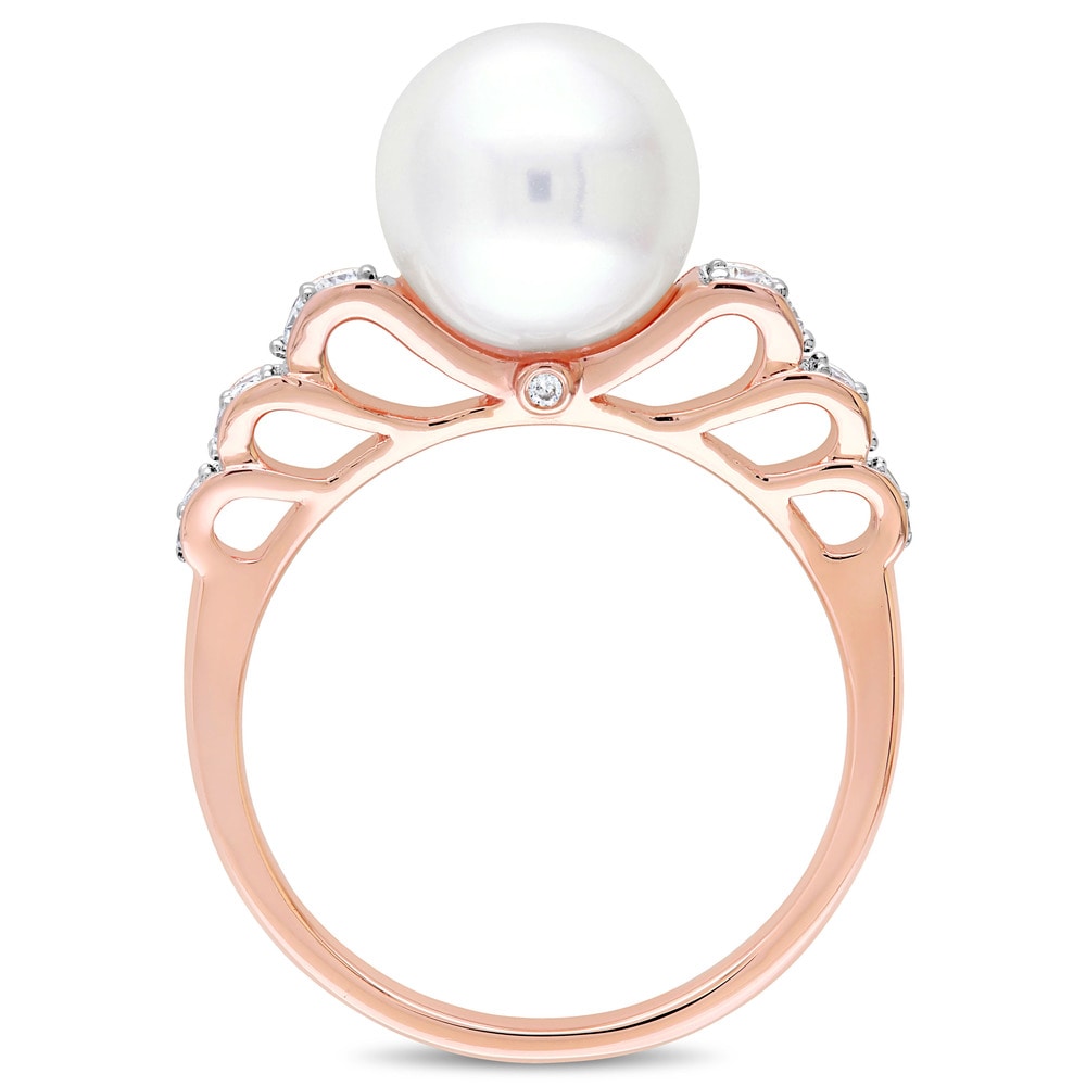 Miadora Signature Collection 10k Rose Gold Cultured Freshwater Pearl and 1/8ct TDW Diamond Solitaire Ring (9-9.5 mm) - White