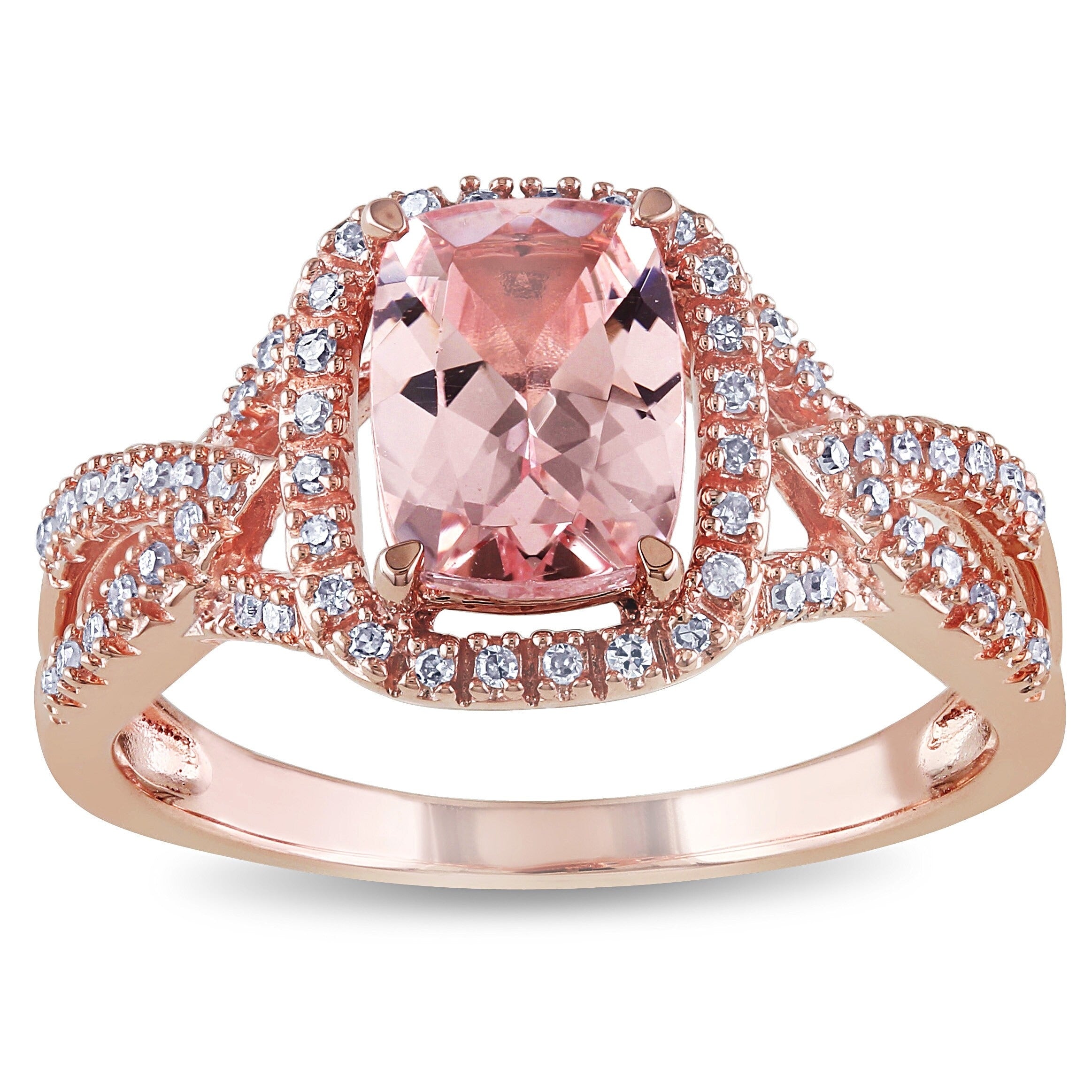 Miadora Signature Collection 10k Rose Gold Cushion-Cut Morganite and 1/6ct TDW Diamond Crossover Engagement Ring (G-H, I1-I2)